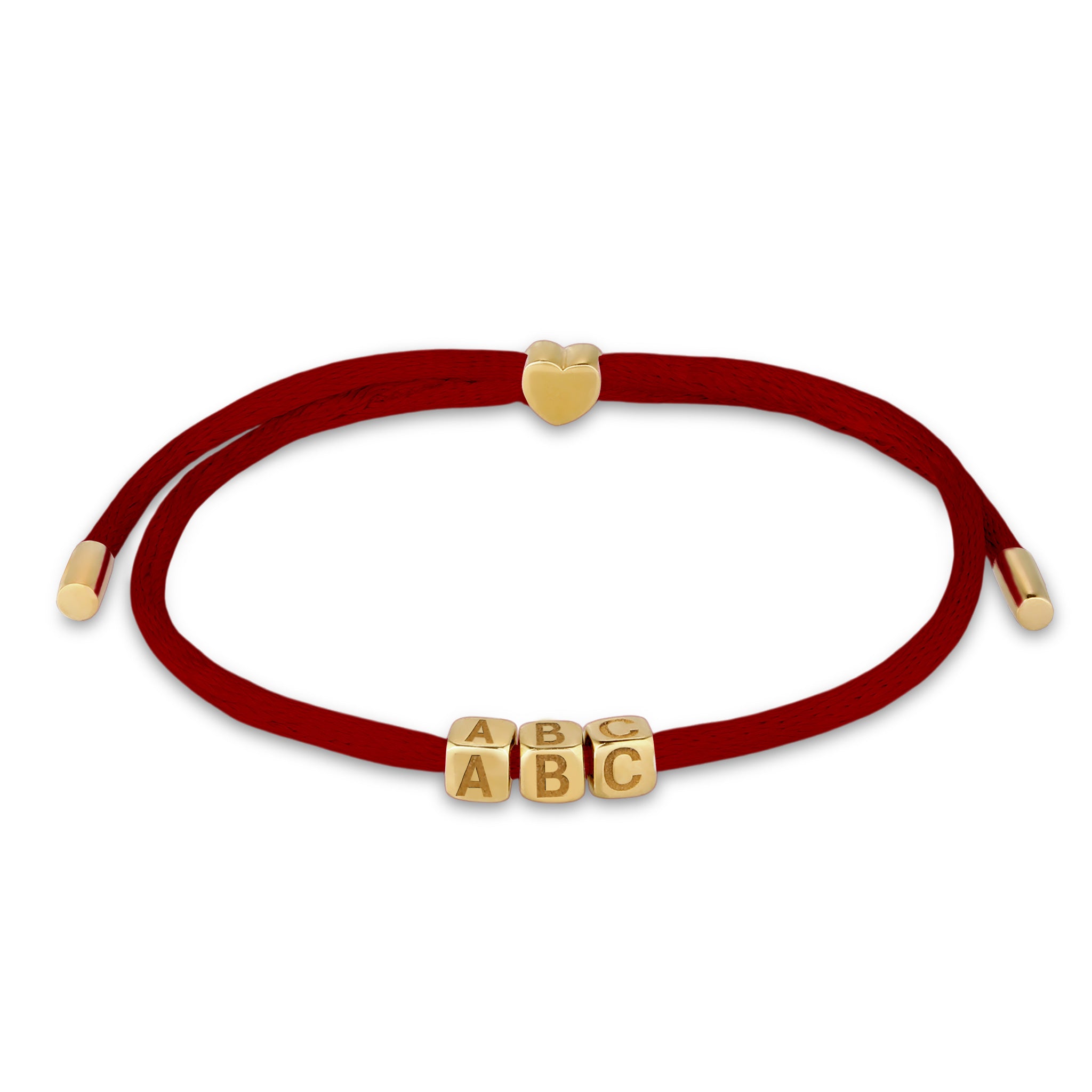 Rot - Elli | Armband 3x Würfel Gravur | Satin (Rot) | 925 Sterling Silber vergoldet