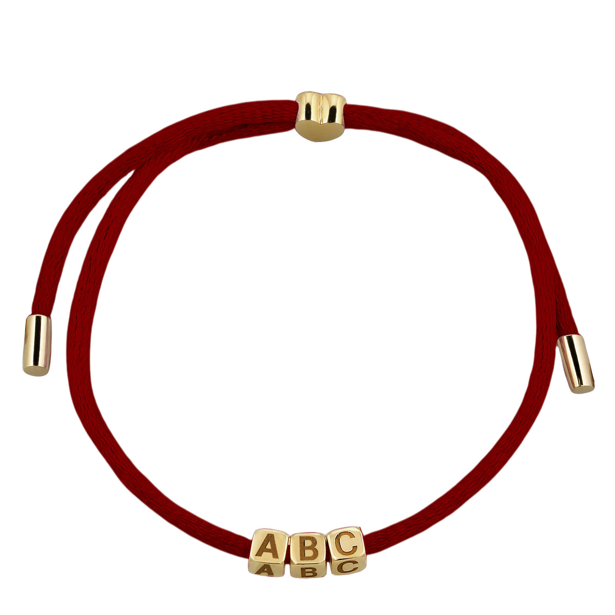 Rot - Elli | Armband 3x Würfel Gravur | Satin (Rot) | 925 Sterling Silber vergoldet