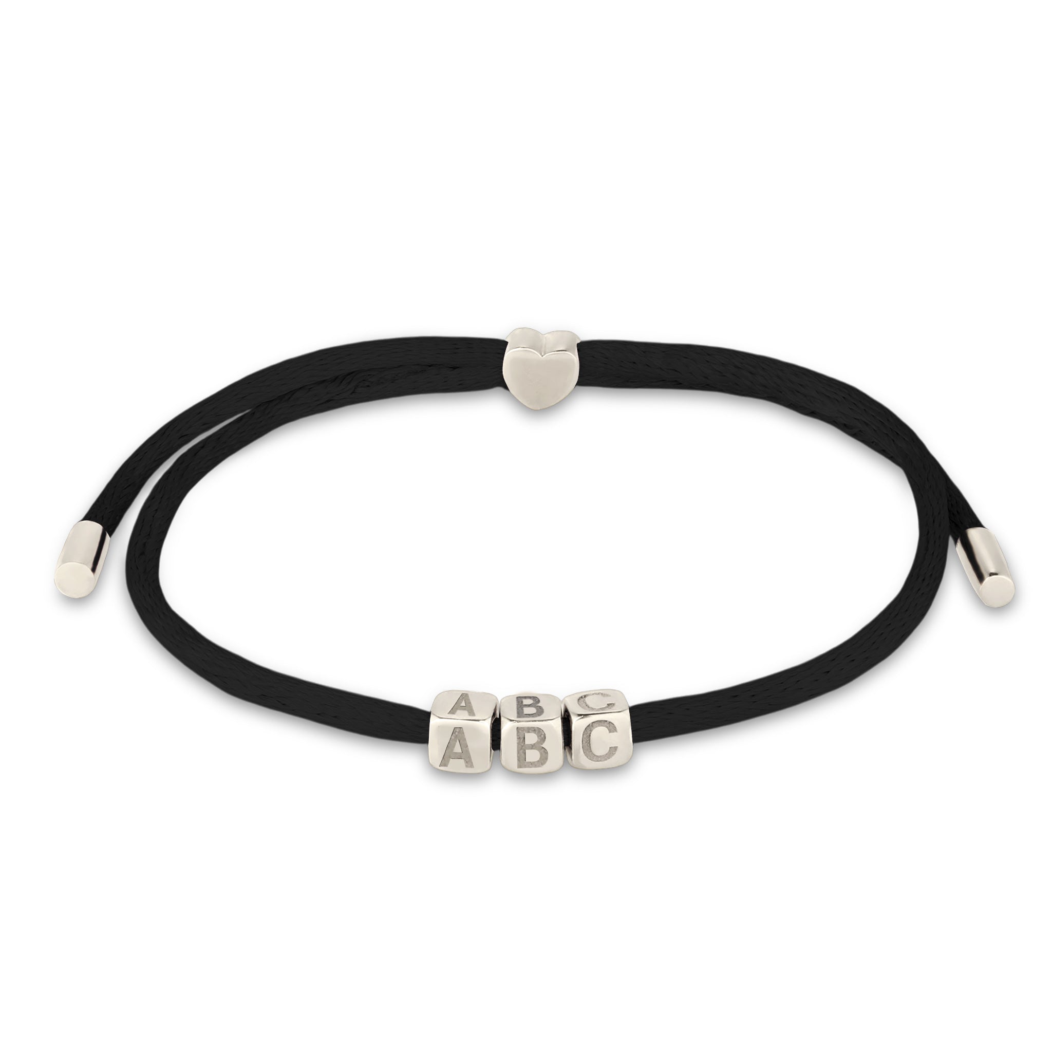 Schwarz - Elli | Armband 3x Würfel Gravur | Satin (Schwarz) | 925 Sterling Silber