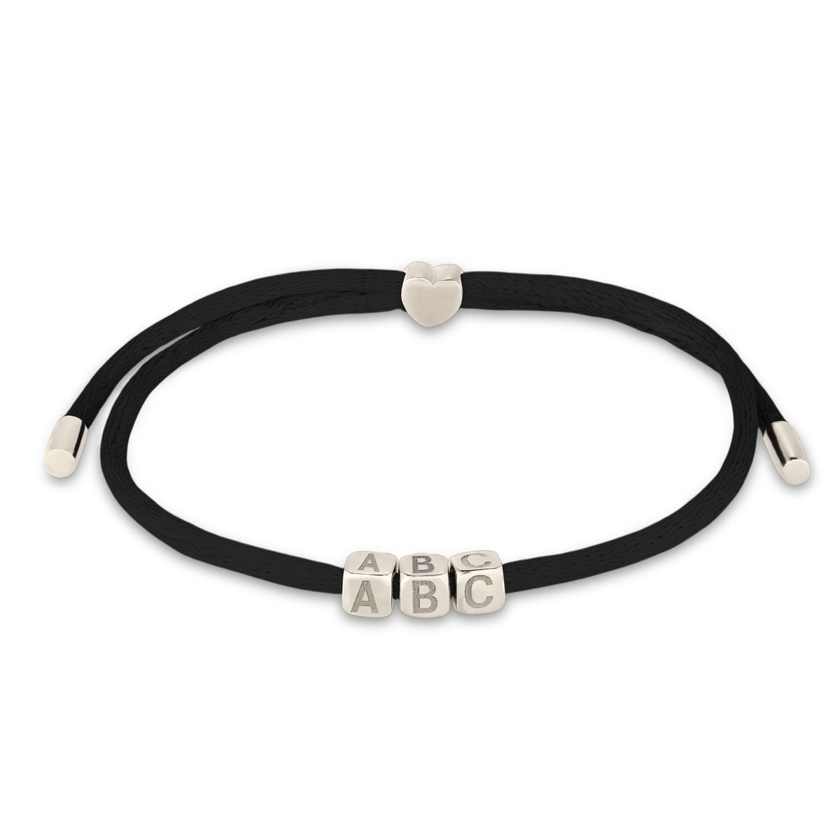 Schwarz - Elli | Armband 3x Würfel Gravur | Satin (Schwarz) | 925 Sterling Silber