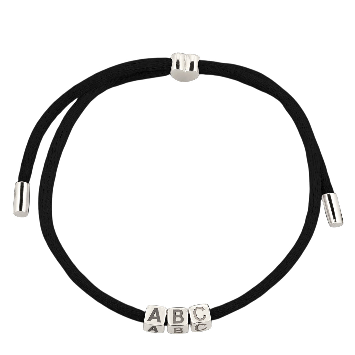 Schwarz - Elli | Armband 3x Würfel Gravur | Satin (Schwarz) | 925 Sterling Silber