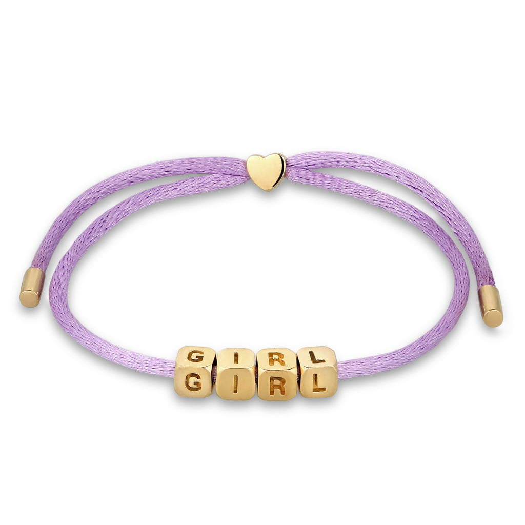 Lila - Elli | Armband Würfel GIRL | Satin (Lila) | 925 Sterling Silber vergoldet