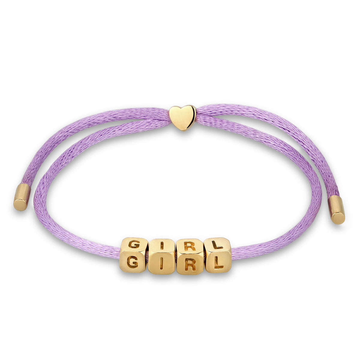 Lila - Elli | Armband Würfel GIRL | Satin (Lila) | 925 Sterling Silber vergoldet
