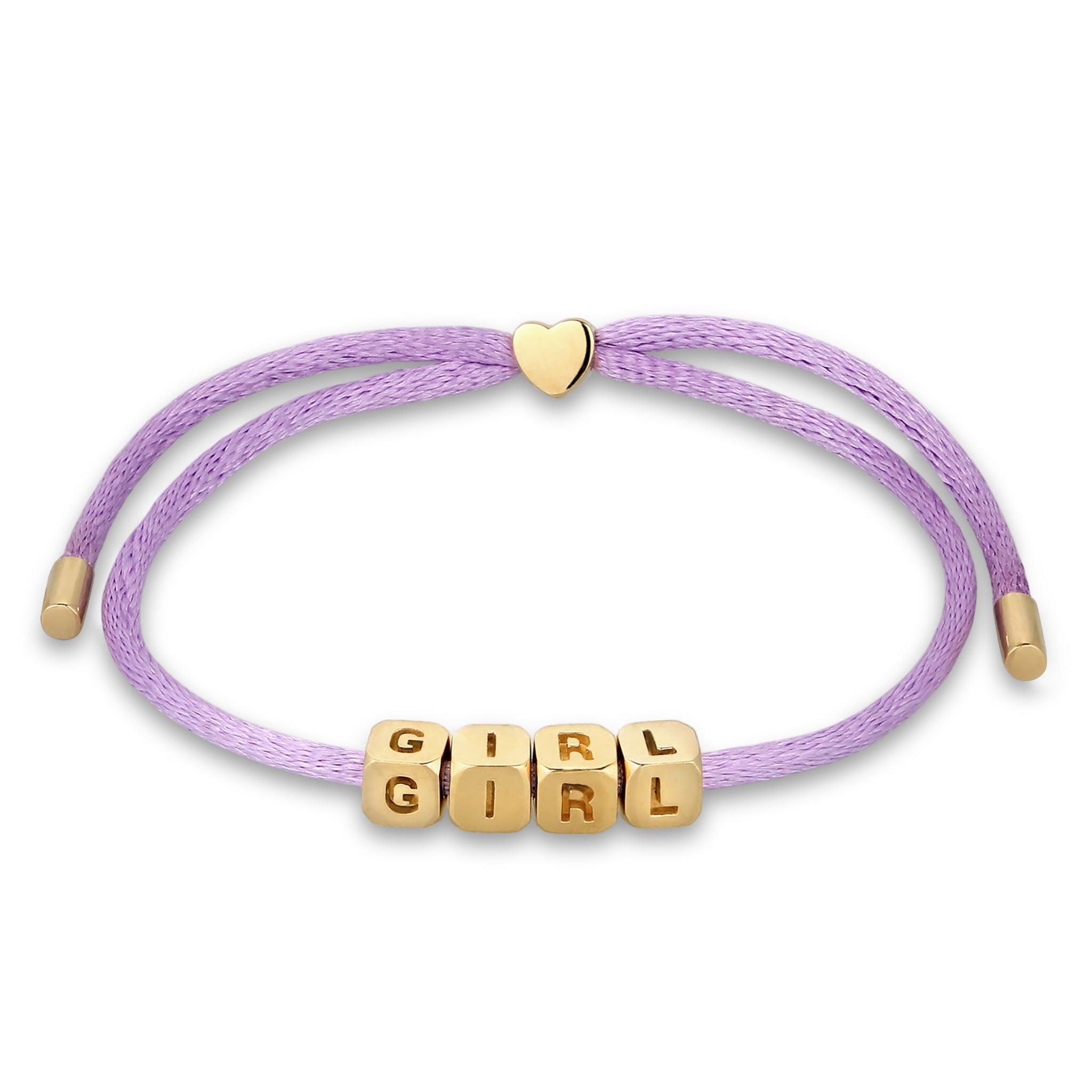 Lila - Elli | Armband Würfel GIRL | Satin (Lila) | 925 Sterling Silber vergoldet