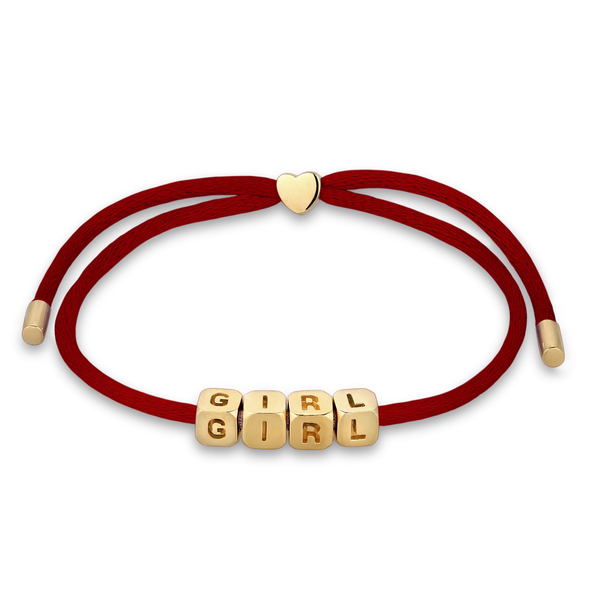 Rot - Elli | Armband Würfel GIRL | Satin (Rot) | 925 Sterling Silber vergoldet