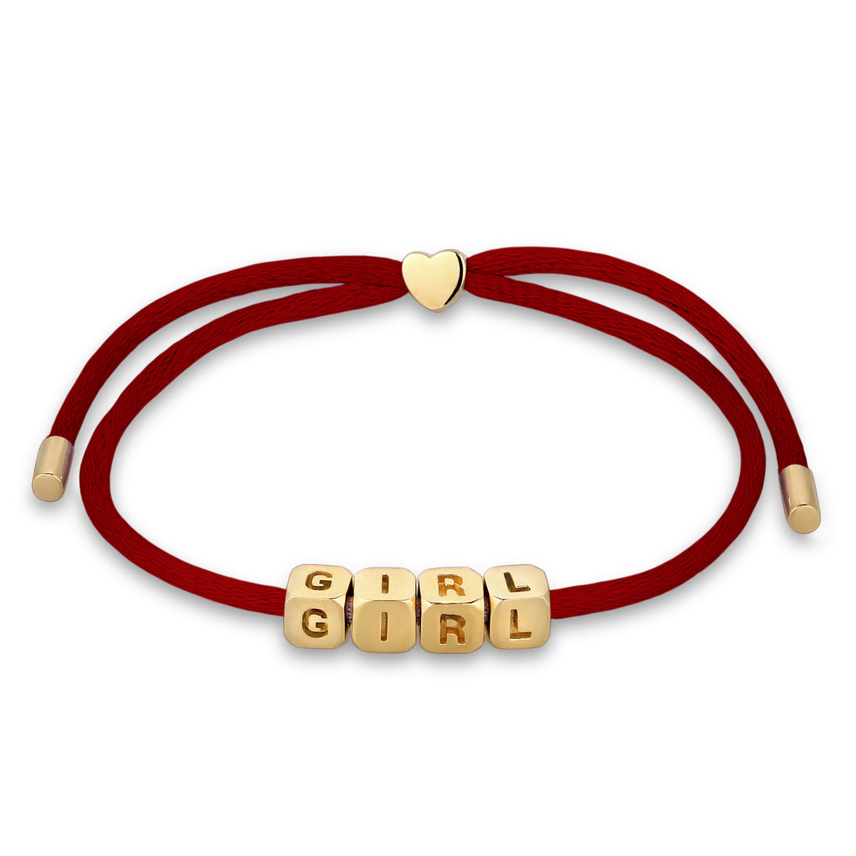 Rot - Elli | Armband Würfel GIRL | Satin (Rot) | 925 Sterling Silber vergoldet