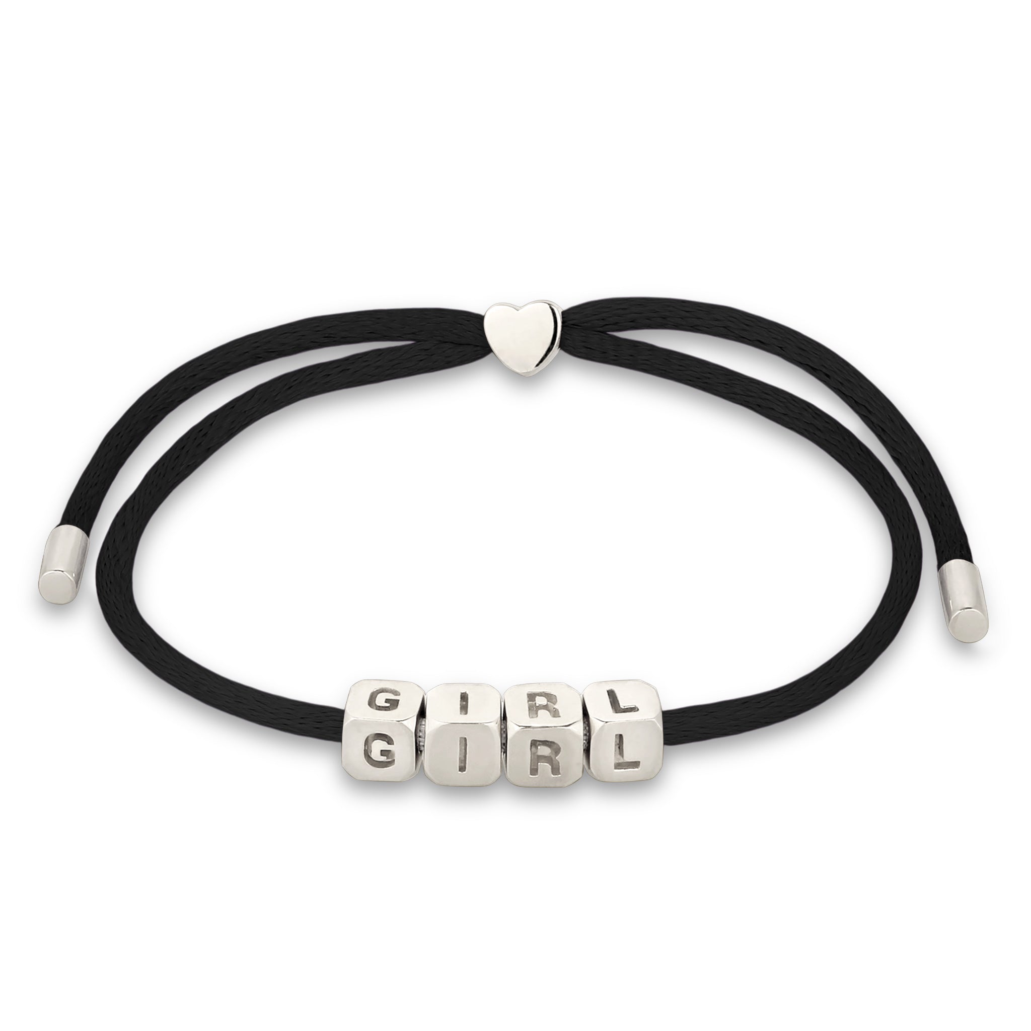 Schwarz - Elli | Armband Würfel GIRL | Satin (Schwarz) | 925 Sterling Silber