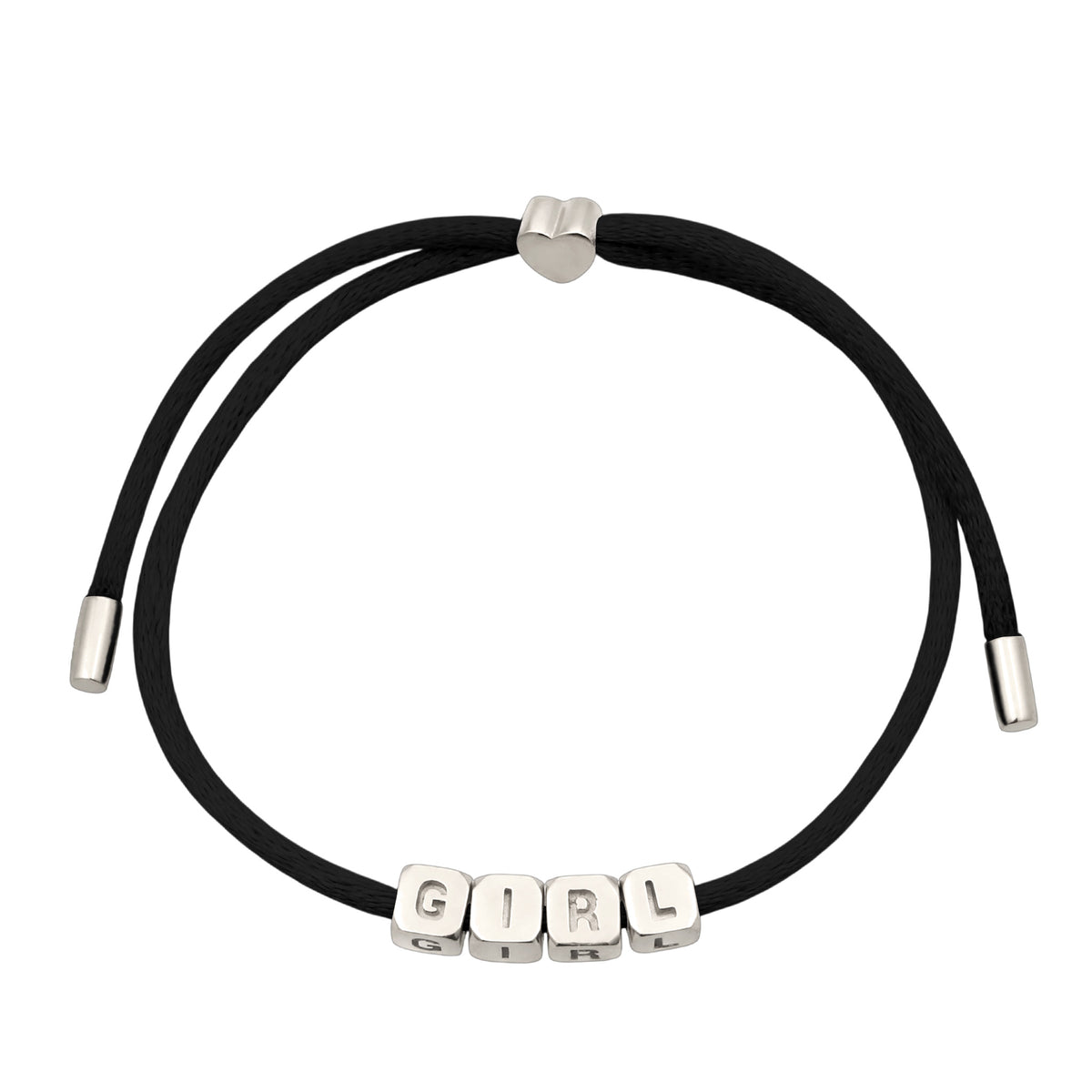 Schwarz - Elli | Armband Würfel GIRL | Satin (Schwarz) | 925 Sterling Silber