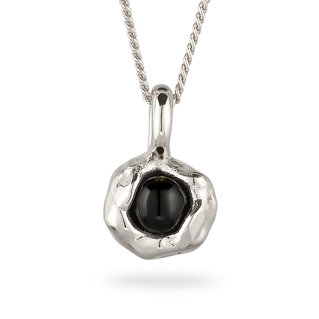 Silber - Elli | Halskette Melted Anhänger | Onyx (Schwarz) | 925 Sterling Silber