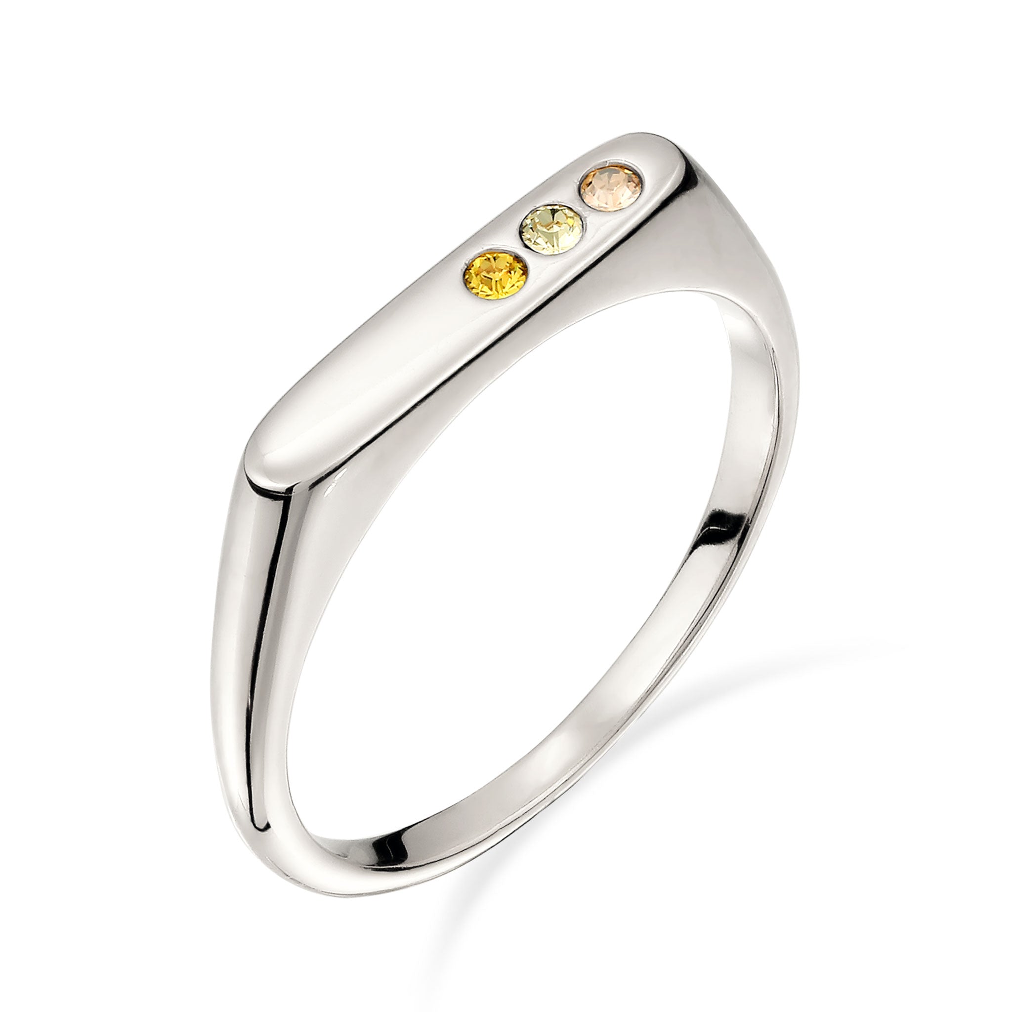 Silber - Elli | Ring Siegelring | Swarovski Kristalle & Glas Kristalle (Gold & Gelb) | 925 Sterling Silber