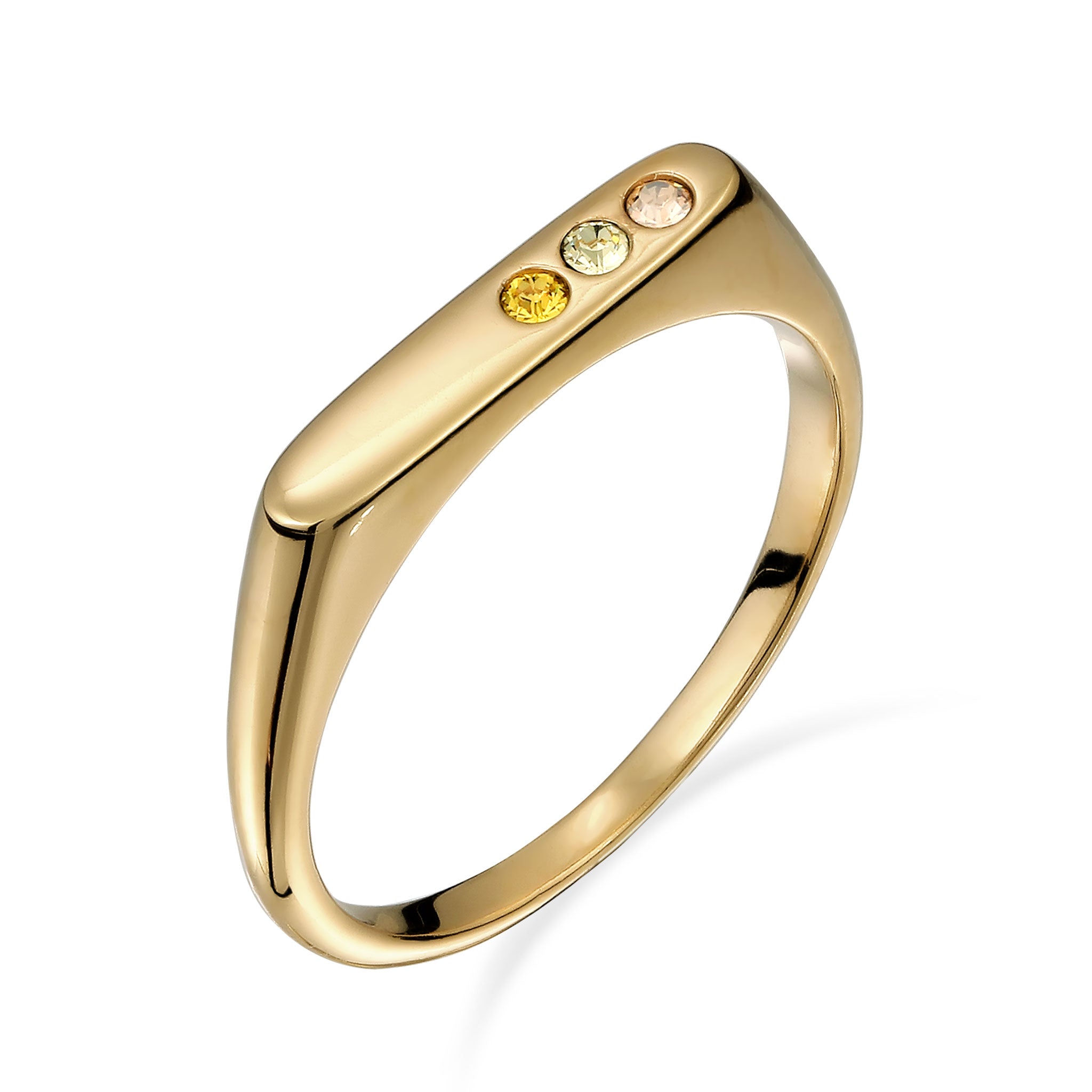 Gold - Elli | Ring Siegelring | Swarovski Kristalle & Glas Kristalle (Gold & Gelb) | 925 Sterling Silber vergoldet