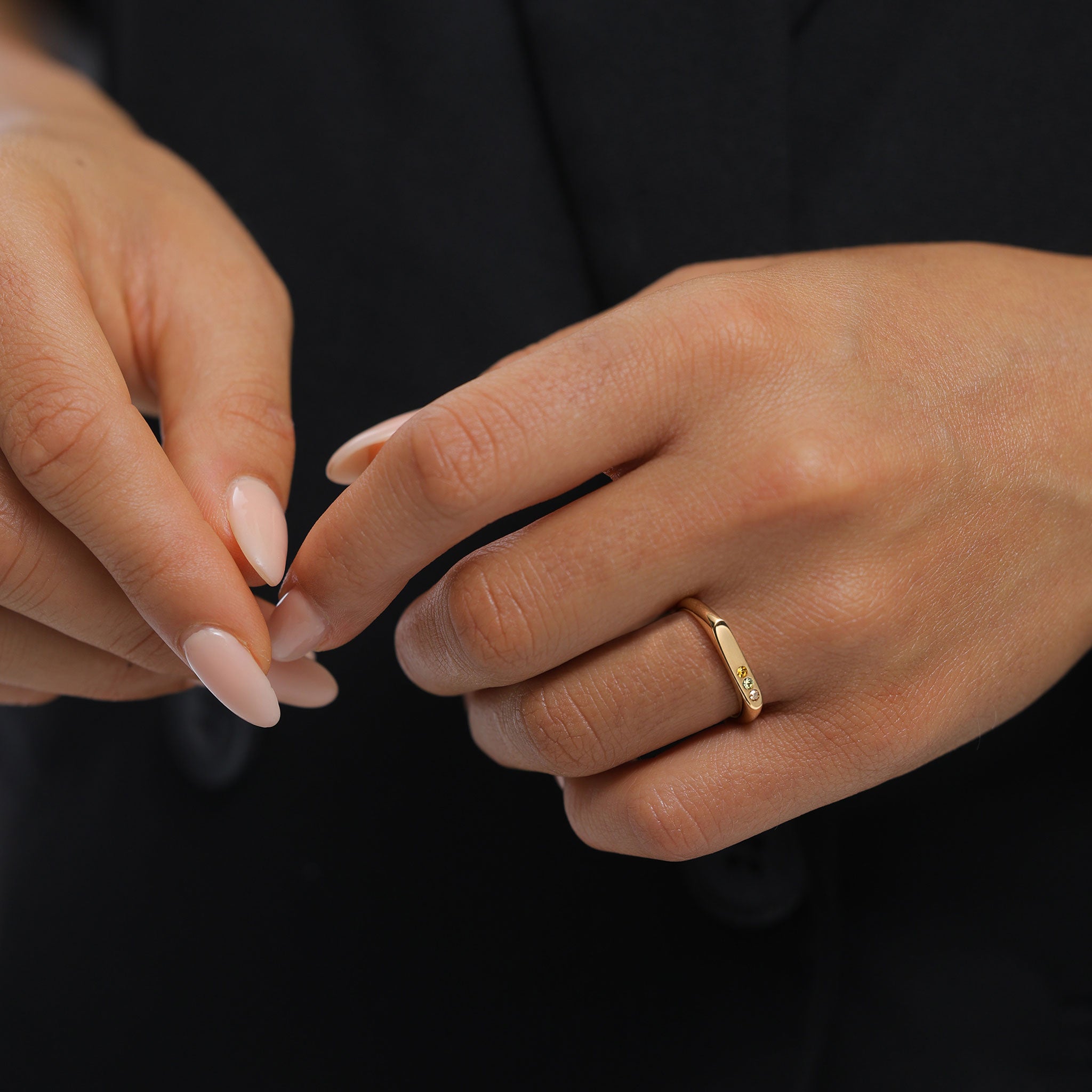 Gold - Elli | Ring Siegelring | Swarovski Kristalle & Glas Kristalle (Gold & Gelb) | 925 Sterling Silber vergoldet