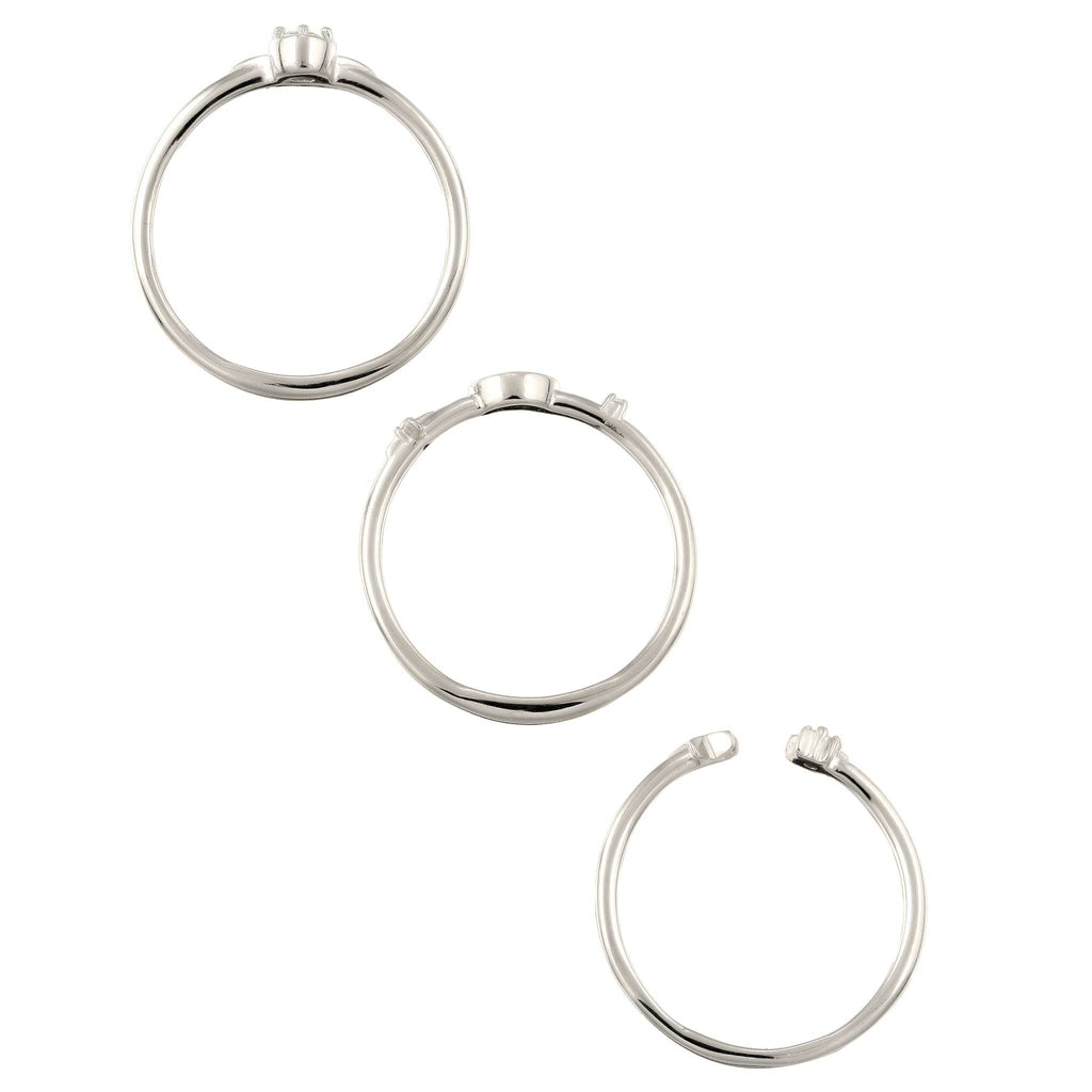 Silber - Elli | Ringset mit Mond Sonne Stern | Zirkonia (Weiß) | 925 Sterling Silber