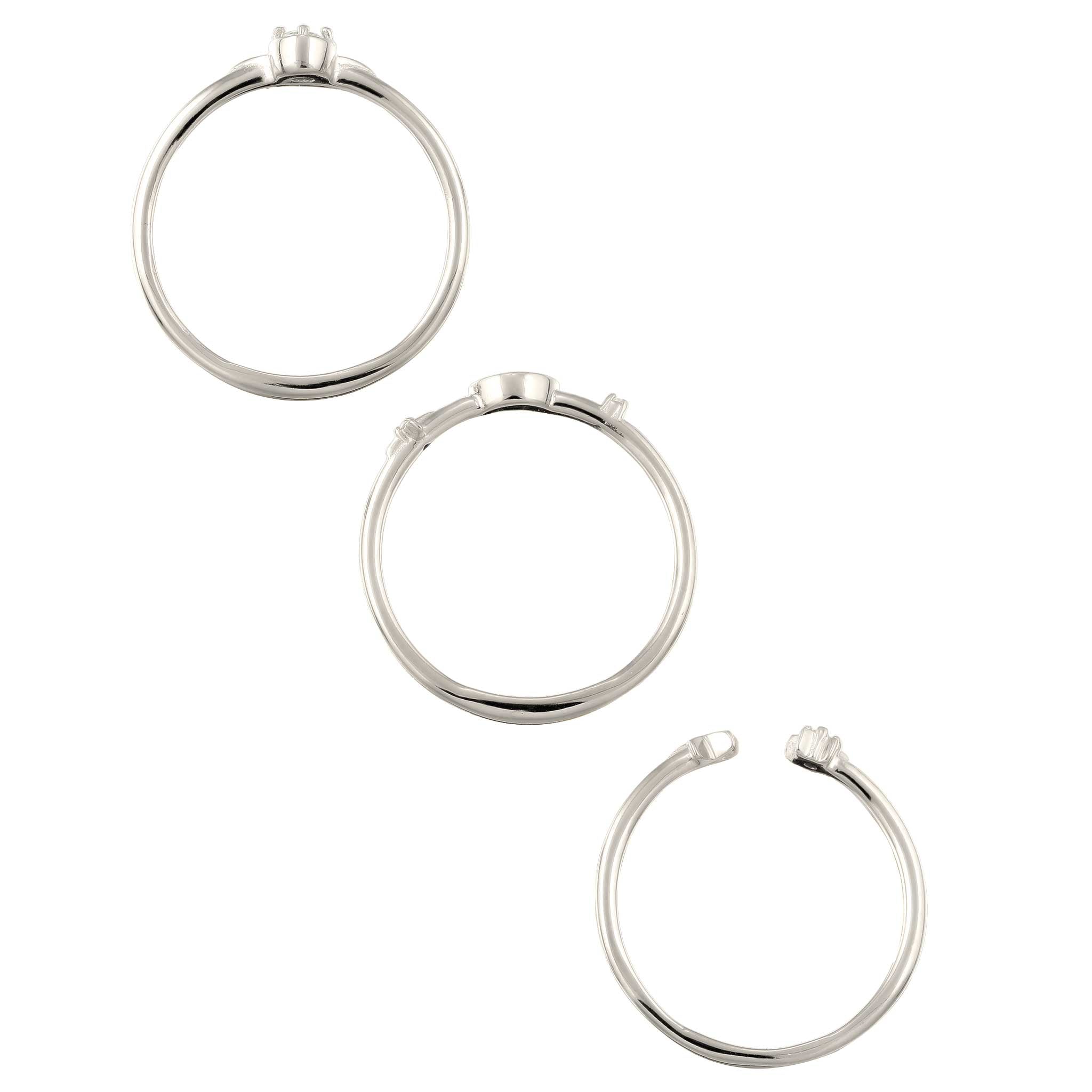 Silber - Elli | Ringset mit Mond Sonne Stern | Zirkonia (Weiß) | 925 Sterling Silber