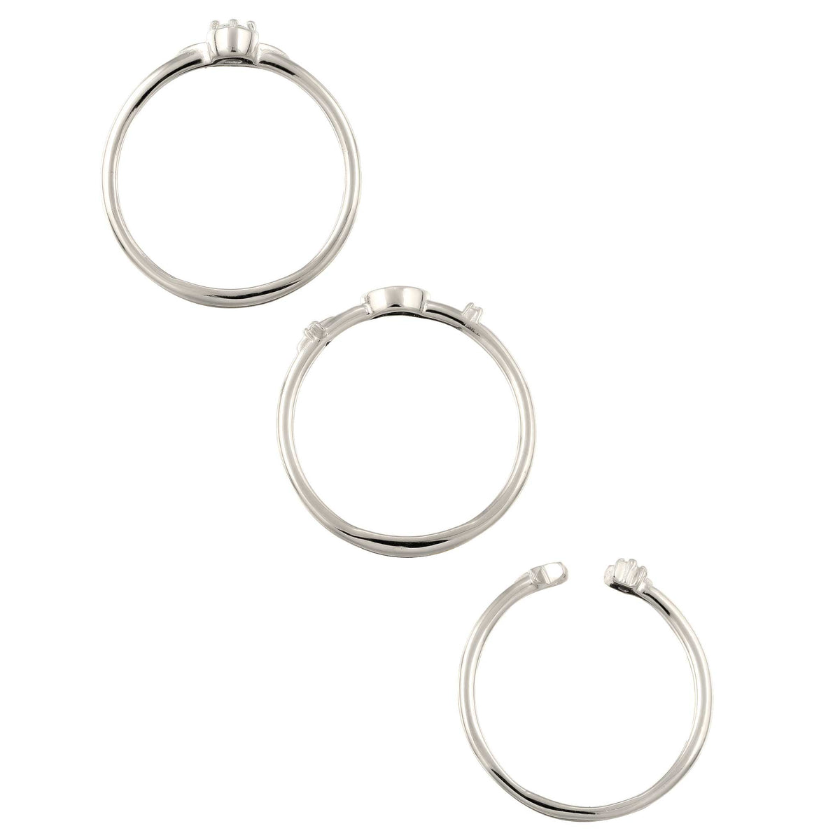 Silber - Elli | Ringset mit Mond Sonne Stern | Zirkonia (Weiß) | 925 Sterling Silber