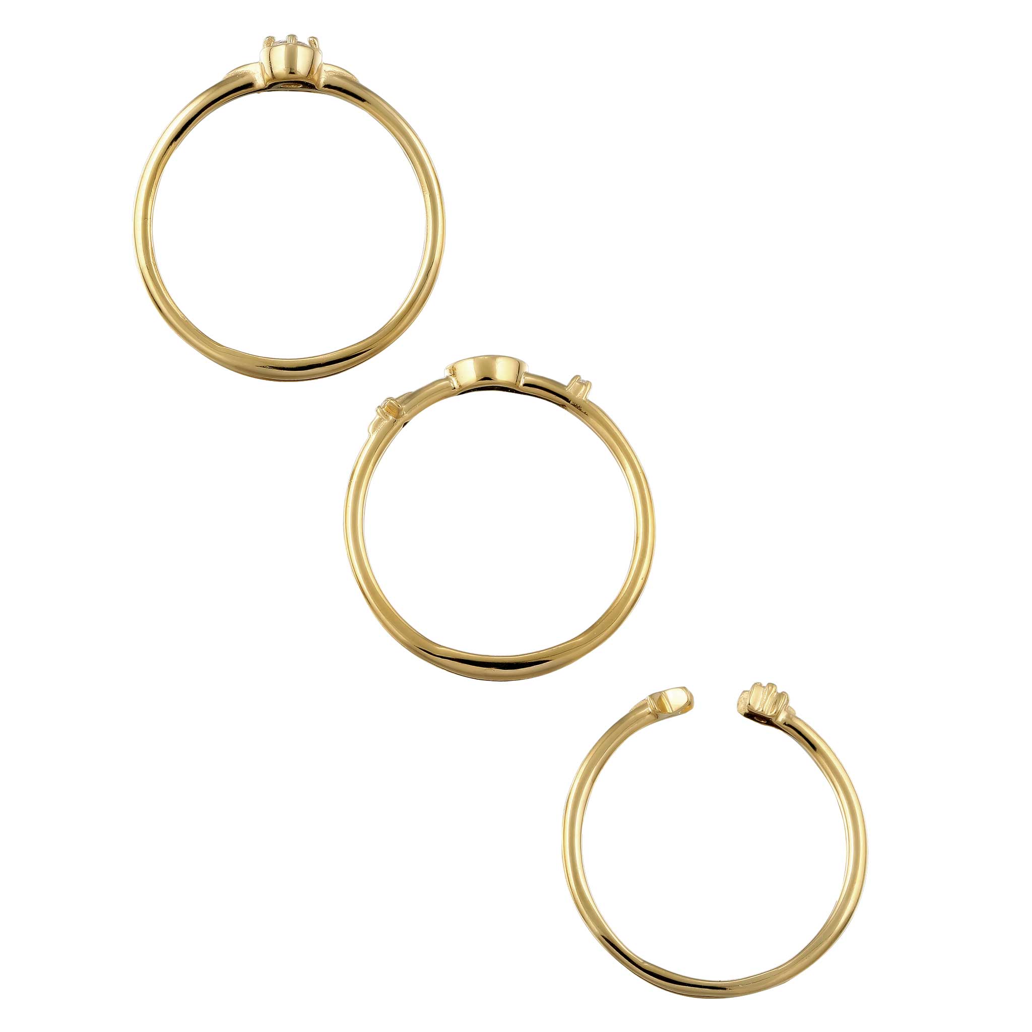 Gold - Elli | Set mit Sonne Mond Sterne | Zirkonia Weiß | 925 Sterling Silber vergoldet