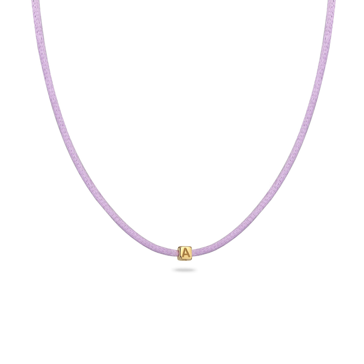 Lila - Elli | Choker Würfel Gravur | Satin (Lila) | 925 Sterling Silber vergoldet