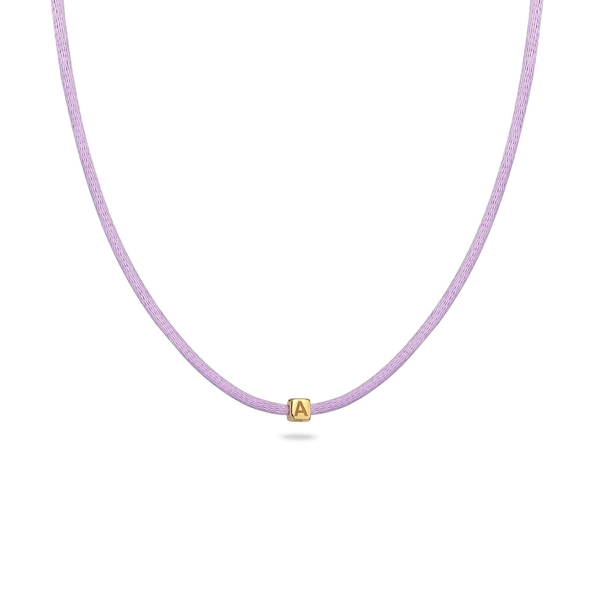 Lila - Elli | Choker Würfel Gravur | Satin (Lila) | 925 Sterling Silber vergoldet