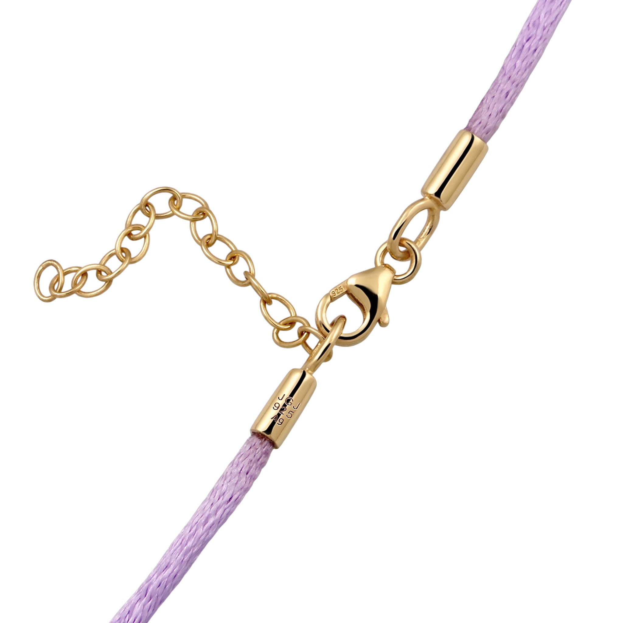 Lila - Elli | Choker Würfel Gravur | Satin (Lila) | 925 Sterling Silber vergoldet