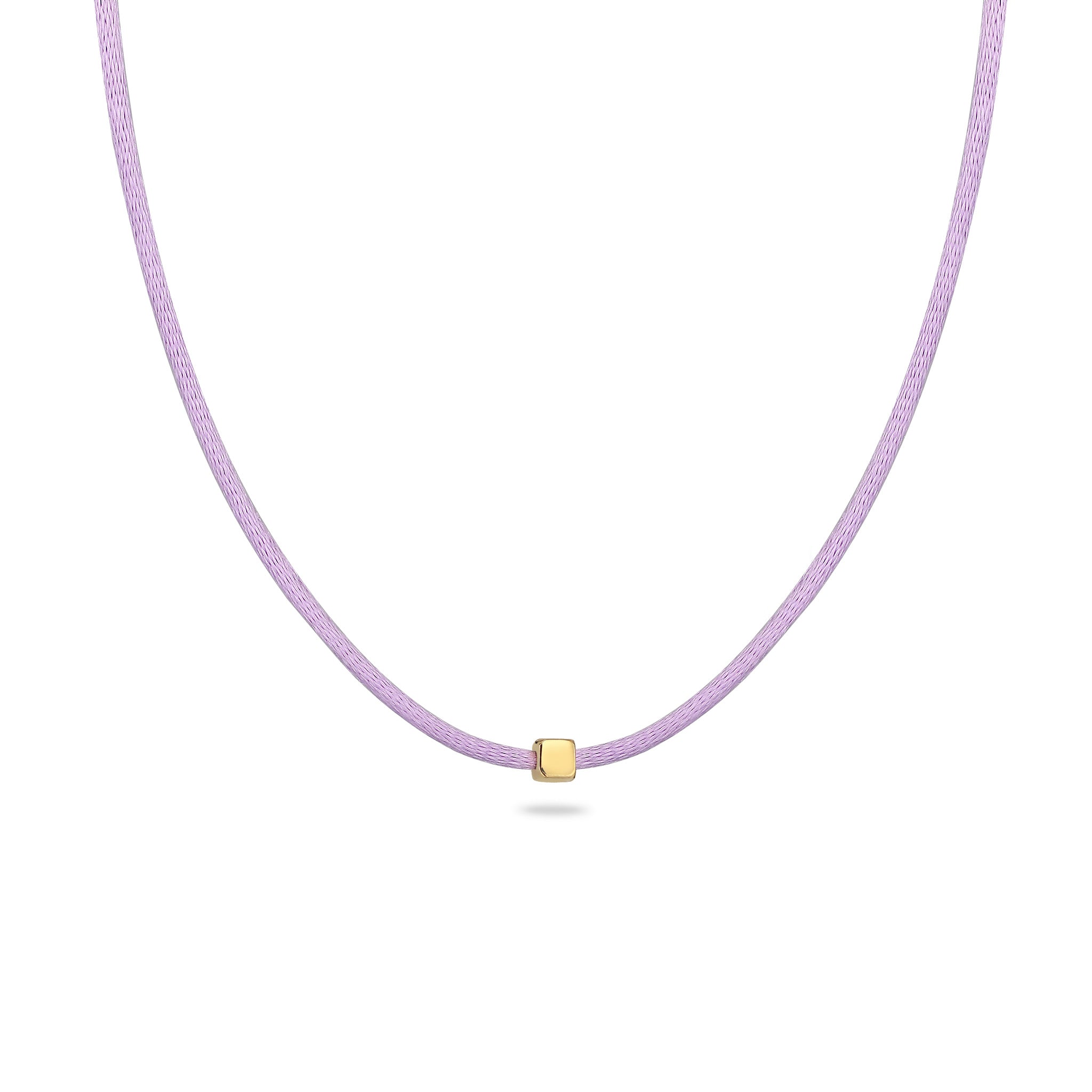 Lila - Elli | Choker Würfel Gravur | Satin (Lila) | 925 Sterling Silber vergoldet