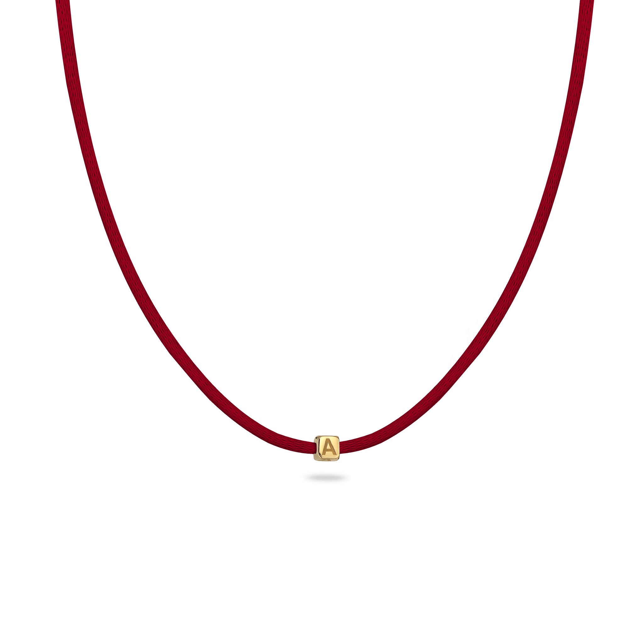 Rot - Elli | Choker Würfel Gravur | Satin (Rot) | 925 Sterling Silber vergoldet