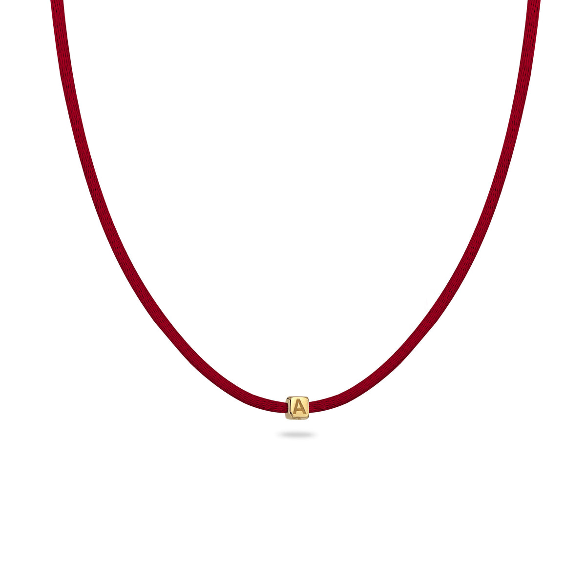 Rot - Elli | Choker Würfel Gravur | Satin (Rot) | 925 Sterling Silber vergoldet