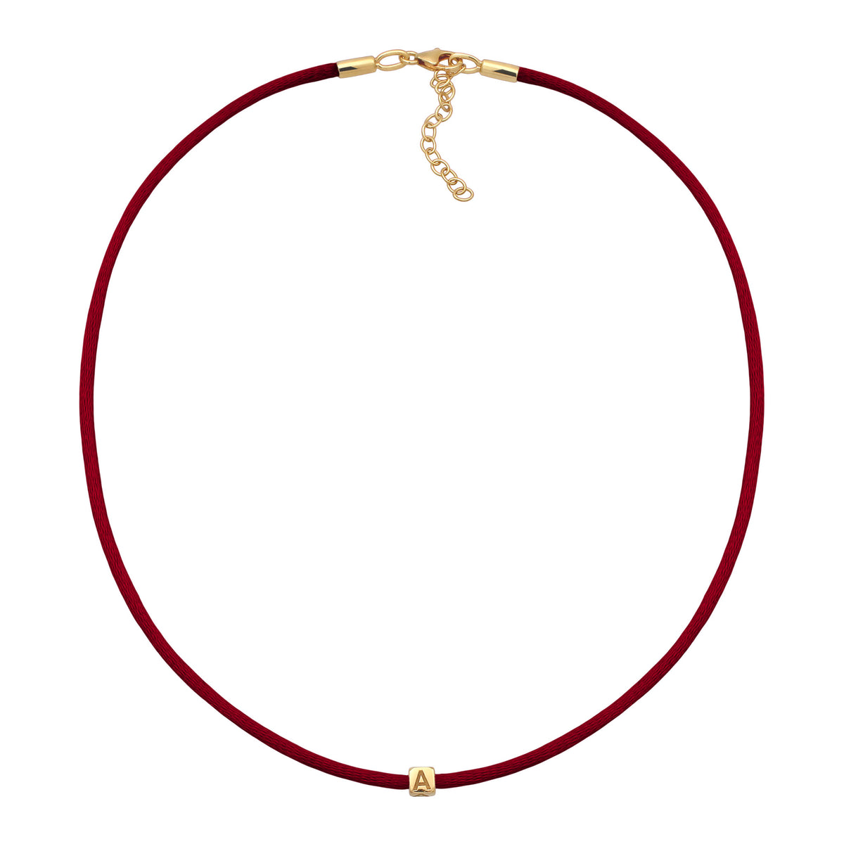 Rot - Elli | Choker Würfel Gravur | Satin (Rot) | 925 Sterling Silber vergoldet