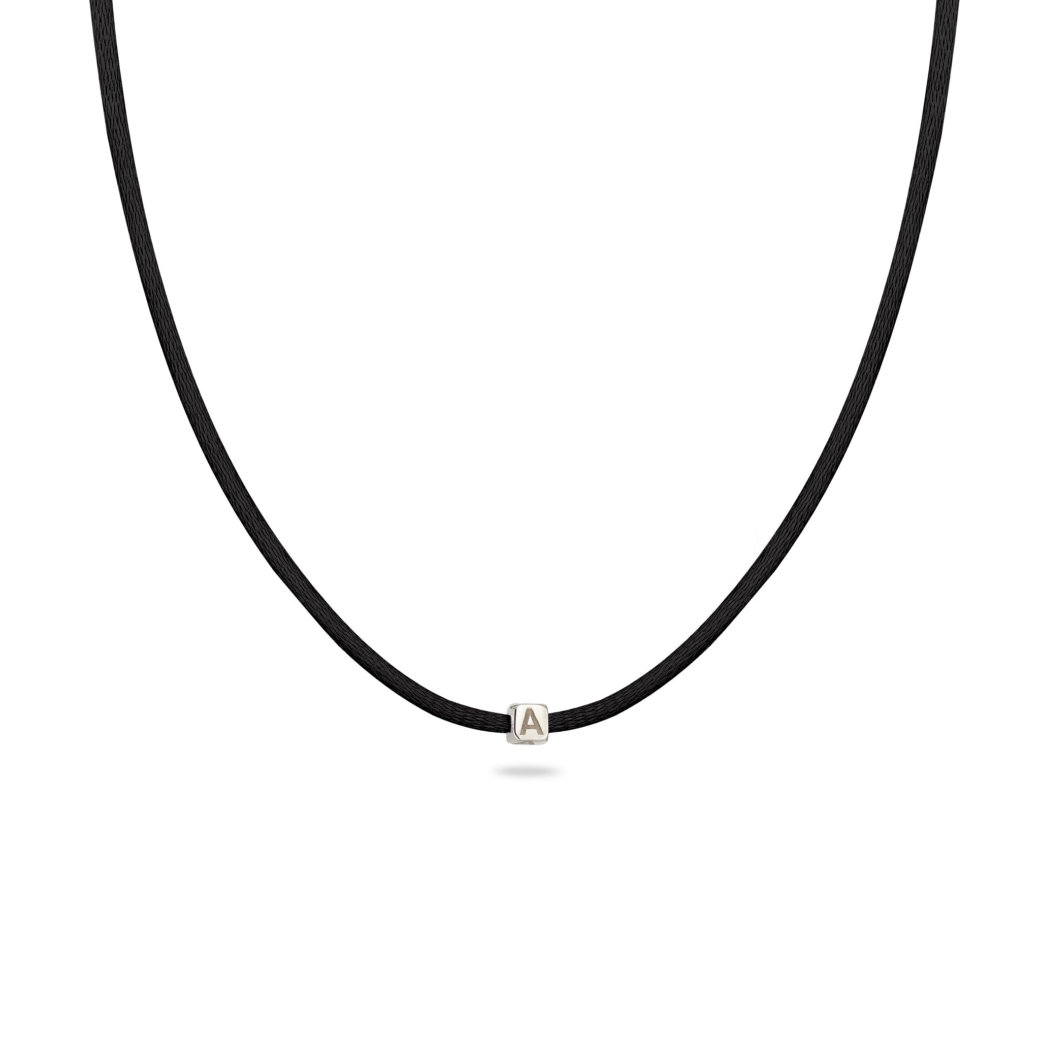 Schwarz - Elli | Choker Würfel Gravur | Satin (Schwarz) | 925 Sterling Silber