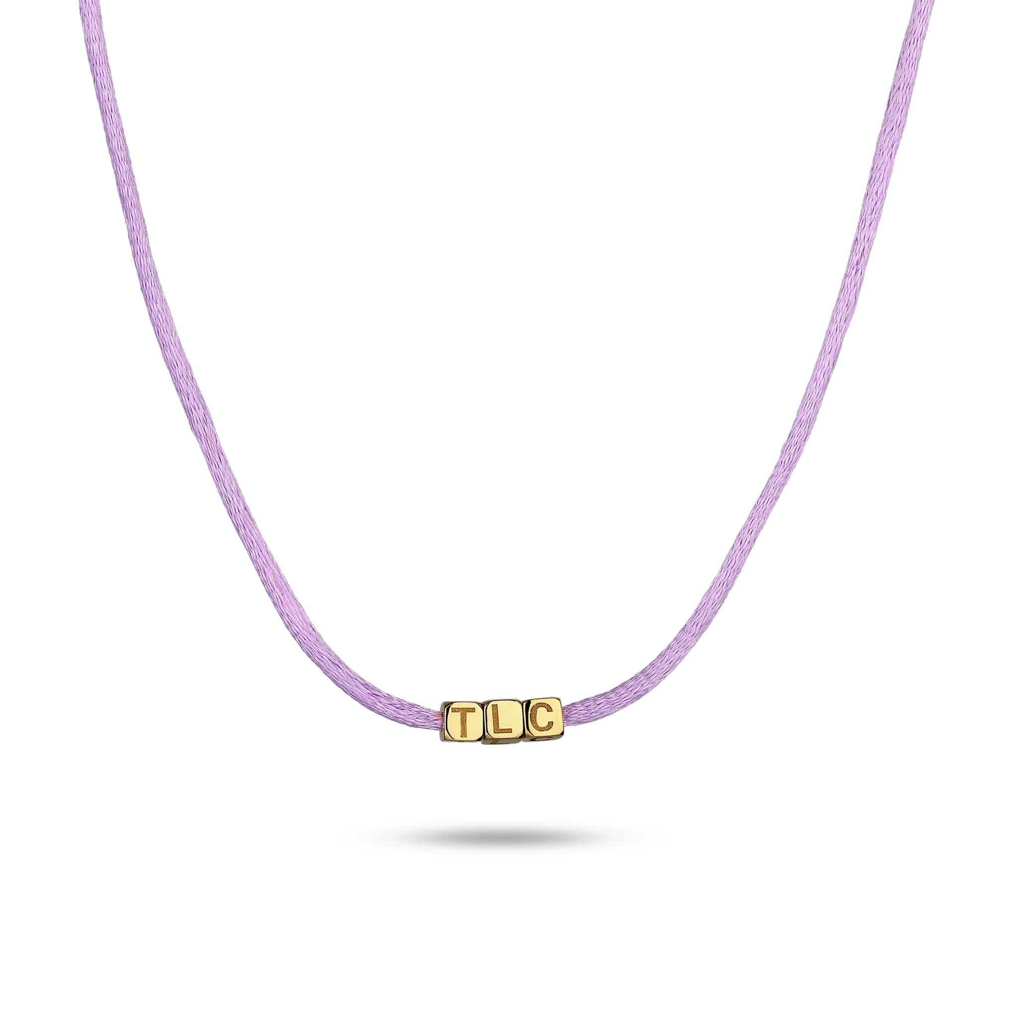 Lila - Elli | Halskette Choker Cubes Lettering Satin | 925 Sterling Silber vergoldet