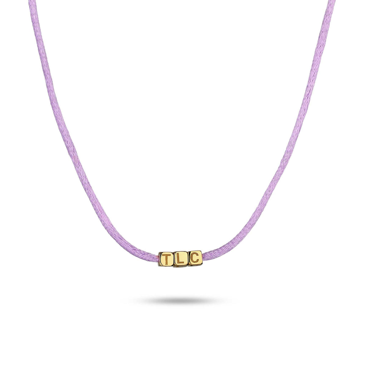 Lila - Elli | Choker 3x Würfel Gravur | Satin (Lila) | 925 Sterling Silber vergoldet