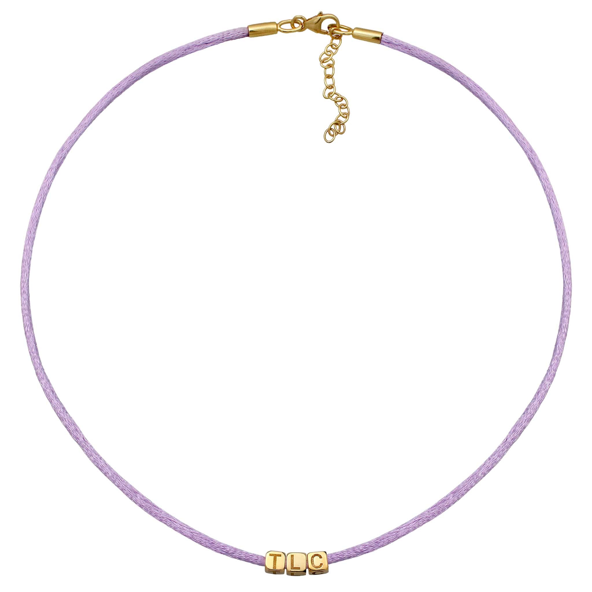 Lila - Elli | Halskette Choker Cubes Lettering Satin | 925 Sterling Silber vergoldet