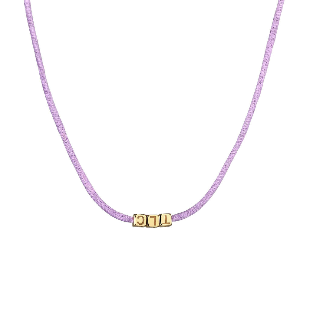 Lila - Elli | Choker 3x Würfel Gravur | Satin (Lila) | 925 Sterling Silber vergoldet