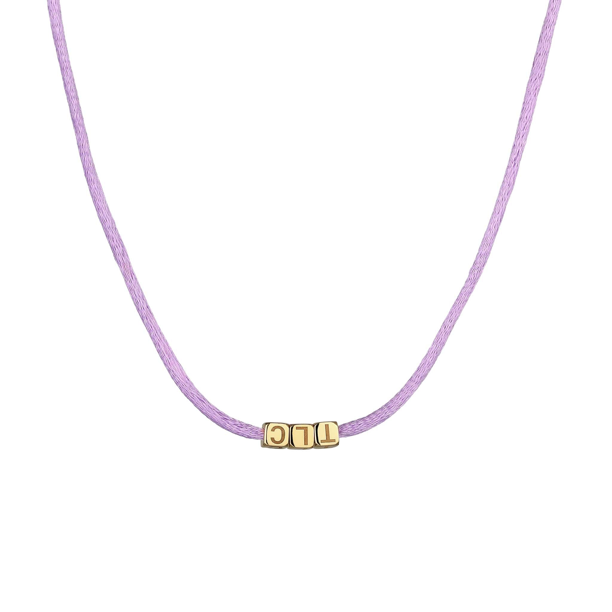 Lila - Elli | Choker 3x Würfel Gravur | Satin (Lila) | 925 Sterling Silber vergoldet