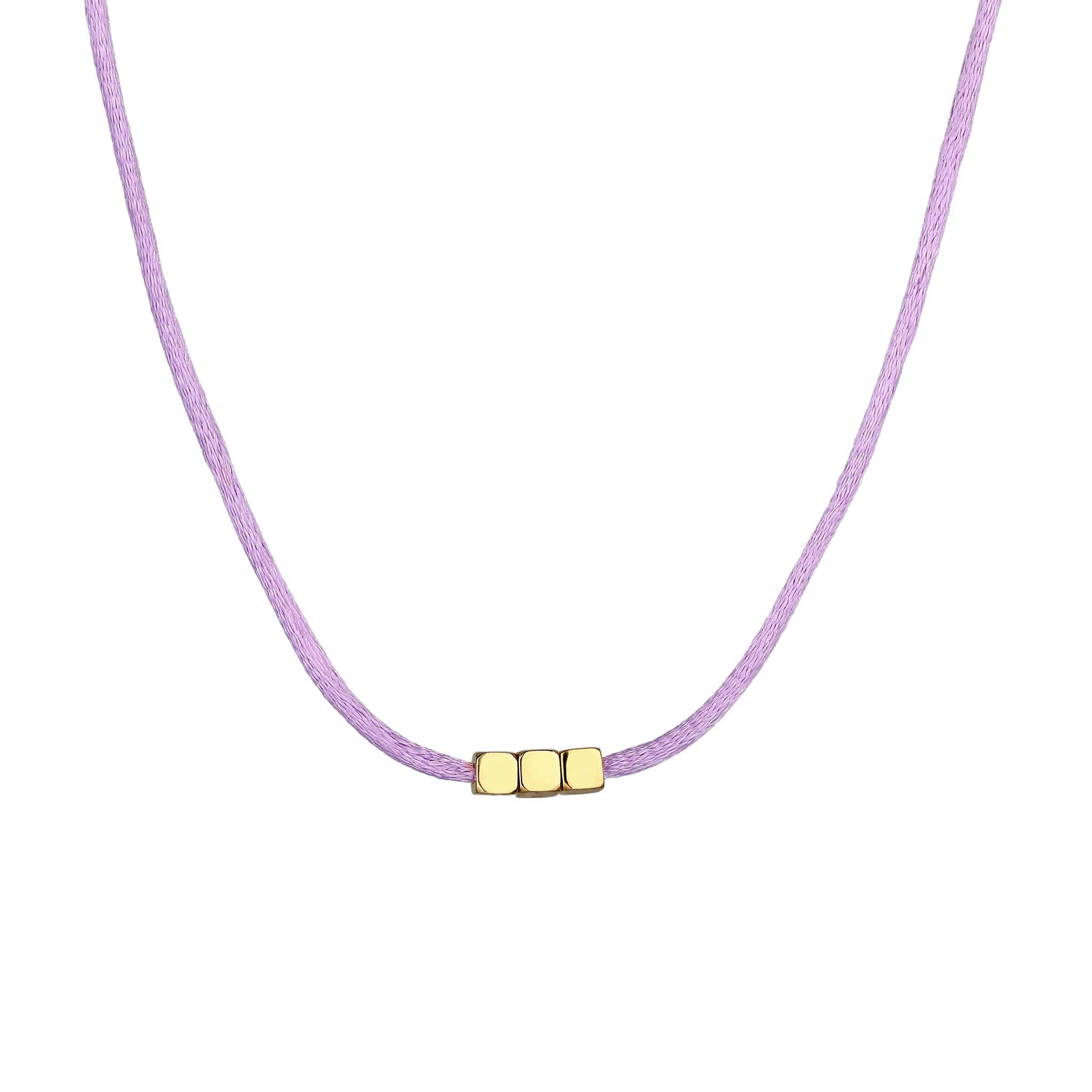 Lila - Elli | Halskette Choker Cubes Lettering Satin | 925 Sterling Silber vergoldet