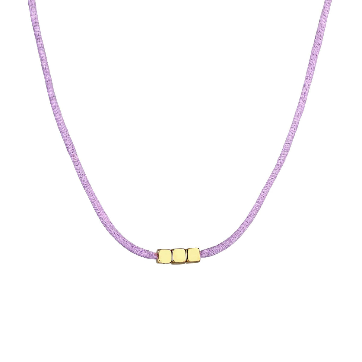 Lila - Elli | Choker 3x Würfel Gravur | Satin (Lila) | 925 Sterling Silber vergoldet