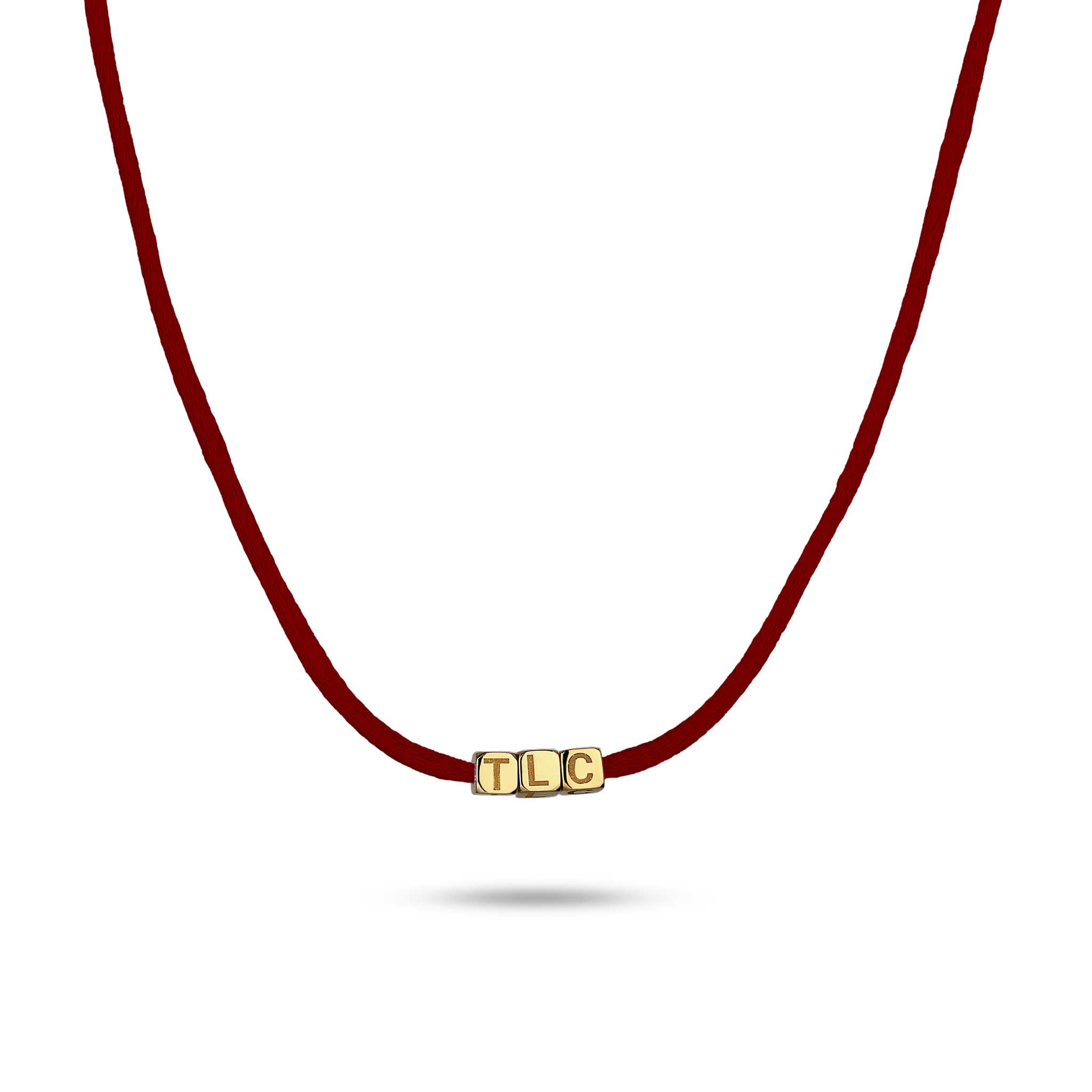 Rot - Elli | Choker 3x Würfel Gravur | Satin (Rot) | 925 Sterling Silber vergoldet