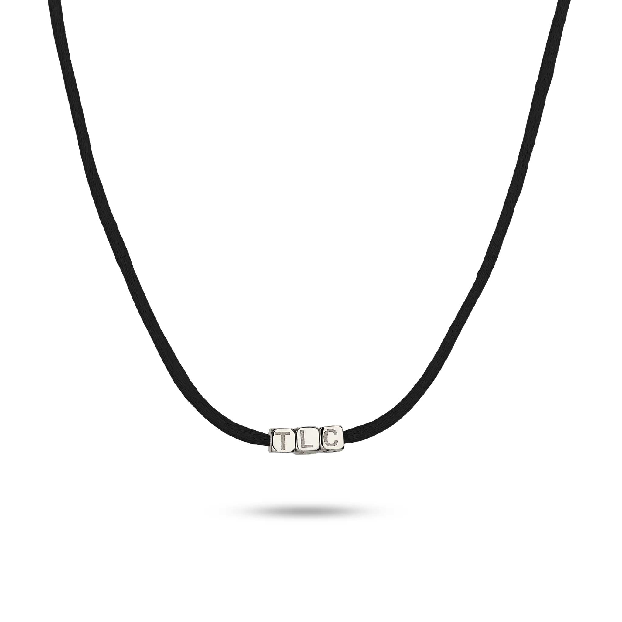 Schwarz - Elli | Choker 3x Würfel Gravur | Satin (Schwarz) | 925 Sterling Silber