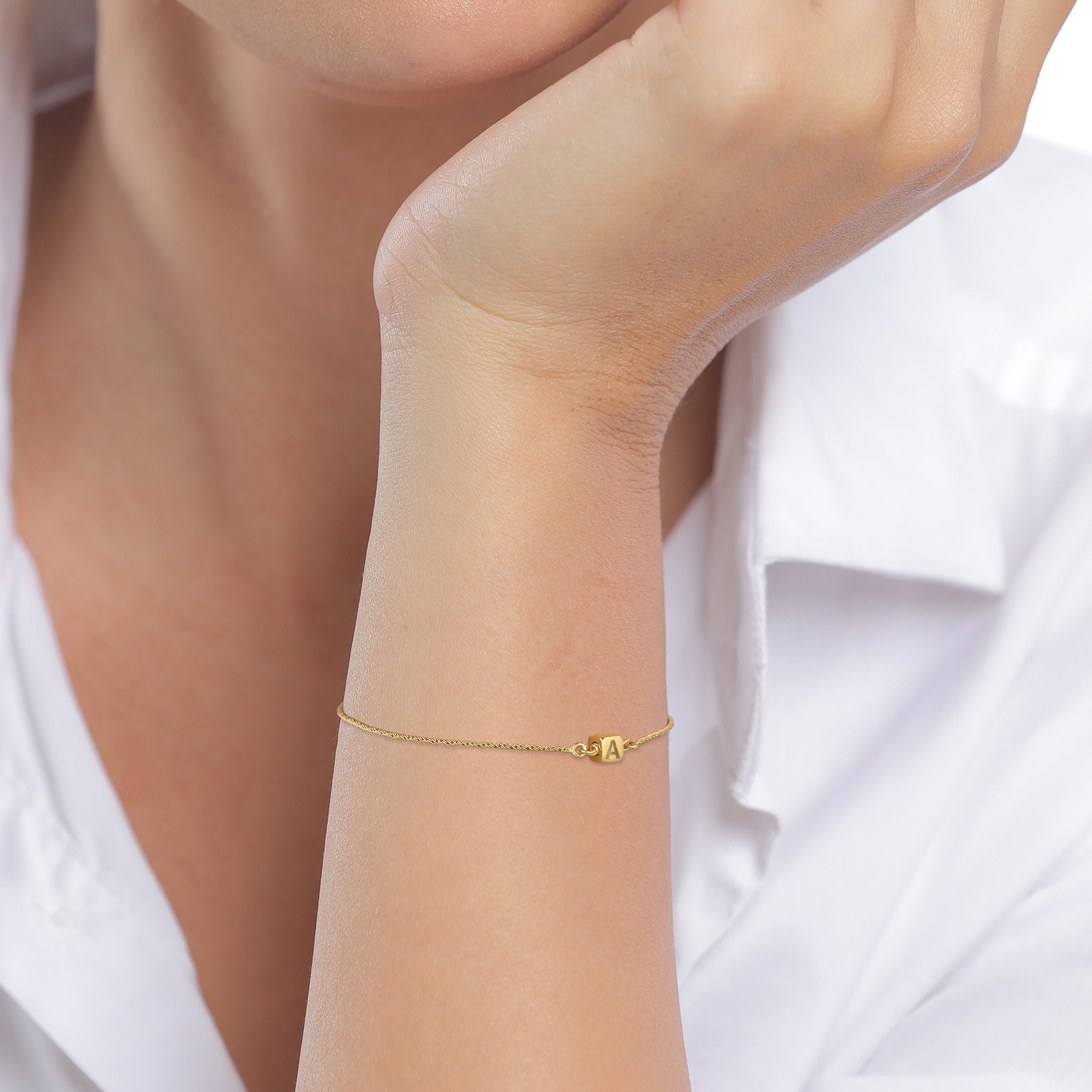 Gold engravable - Elli | Armband Würfel Gravur| 925 Sterling Silber vergoldet