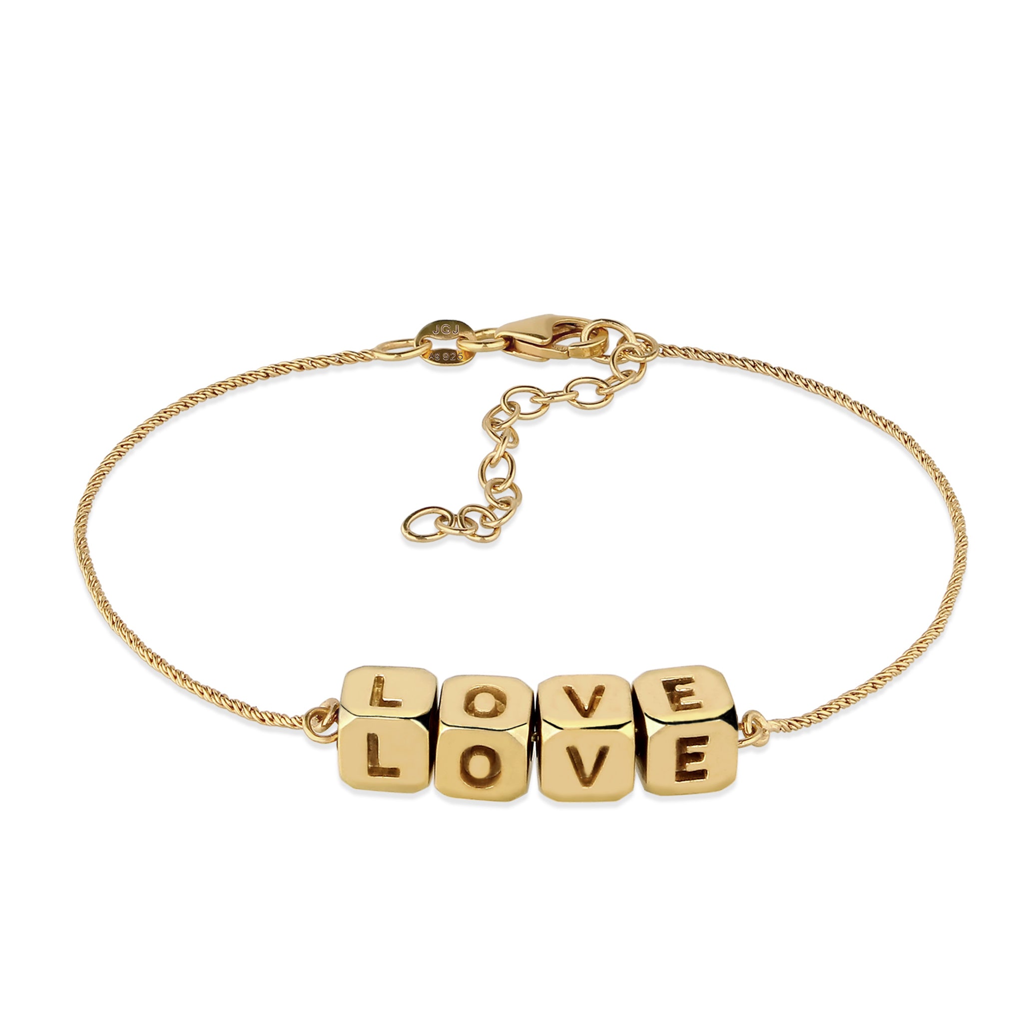 Gold - Elli | Armband Würfel LOVE | 925 Sterling Silber vergoldet