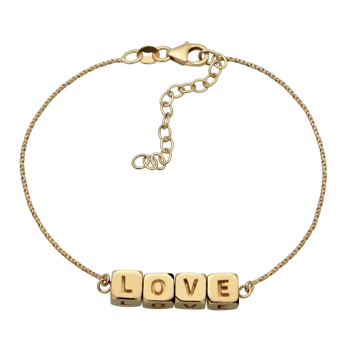 Gold - Elli | Armband Würfel LOVE | 925 Sterling Silber vergoldet