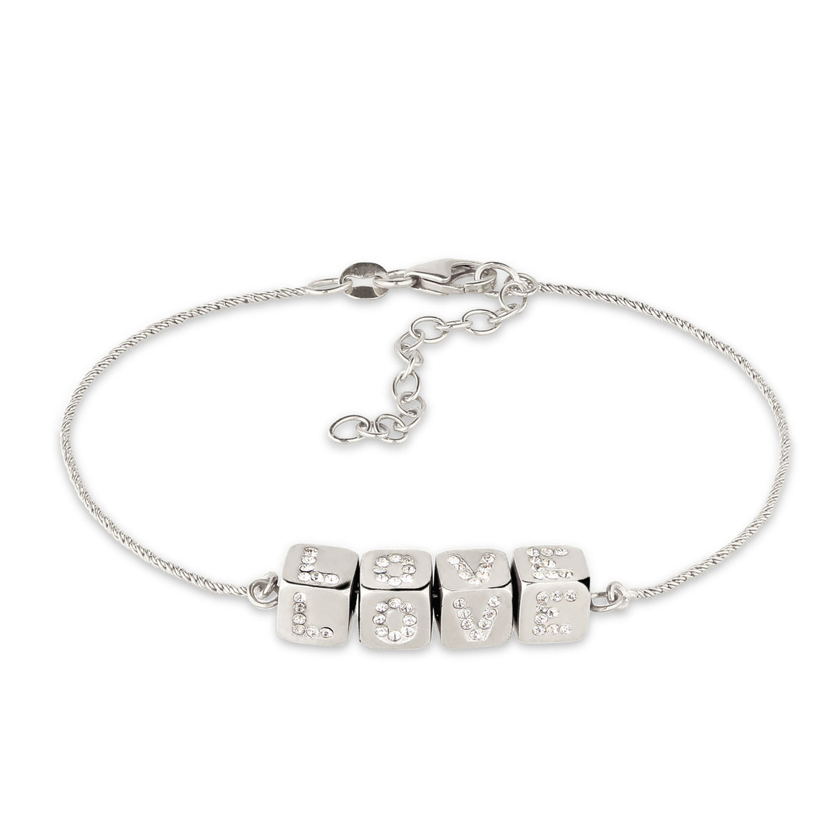 Silber - Elli | Armband Würfel LOVE | Kristalle von Swarovski® | 925 Sterling Silber