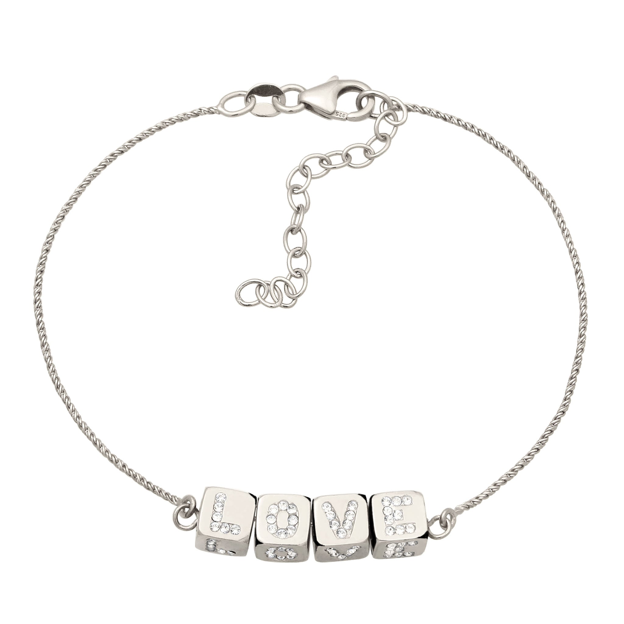 Silber - Elli | Armband mit Love-Lettering | Swarovski® Kristalle | 925 Sterling Silber