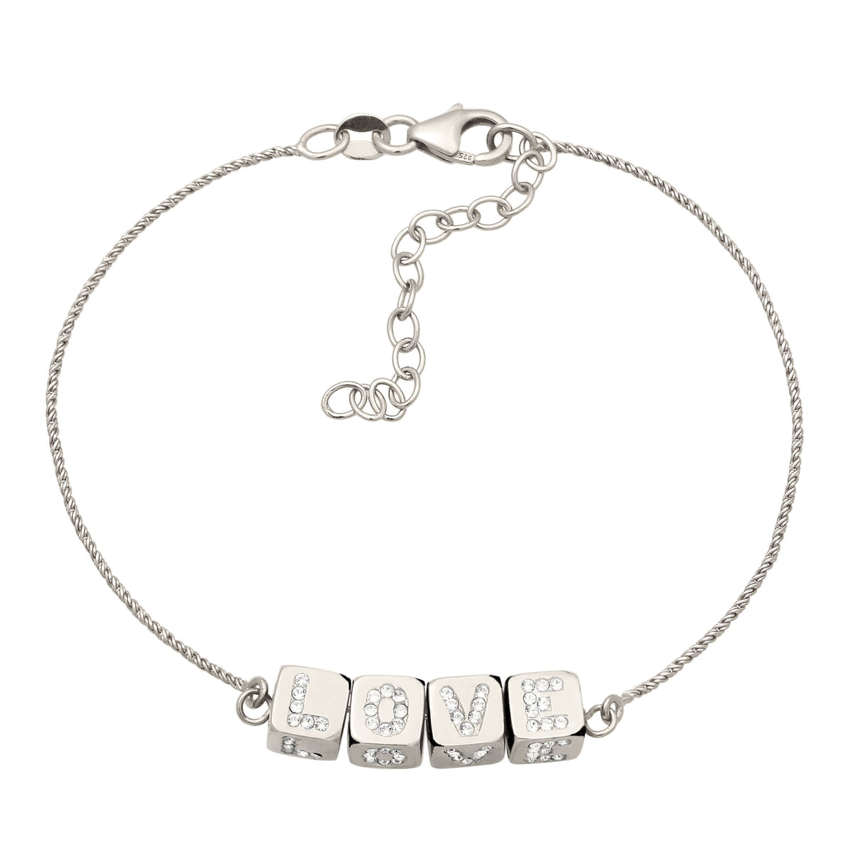 Silber - Elli | Armband Würfel LOVE | Kristalle von Swarovski® | 925 Sterling Silber
