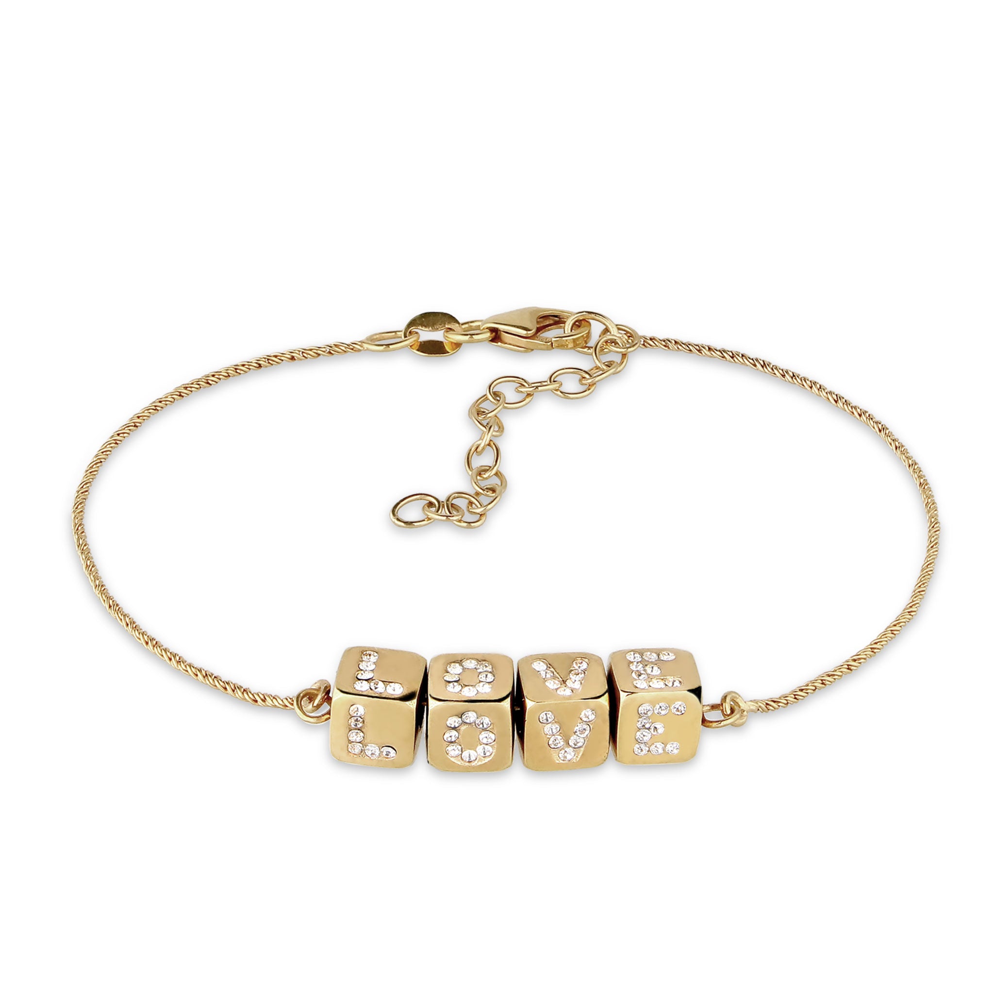 Gold - Elli | Armband Würfel LOVE | Kristalle von Swarovski® | 925 Sterling Silber vergoldet