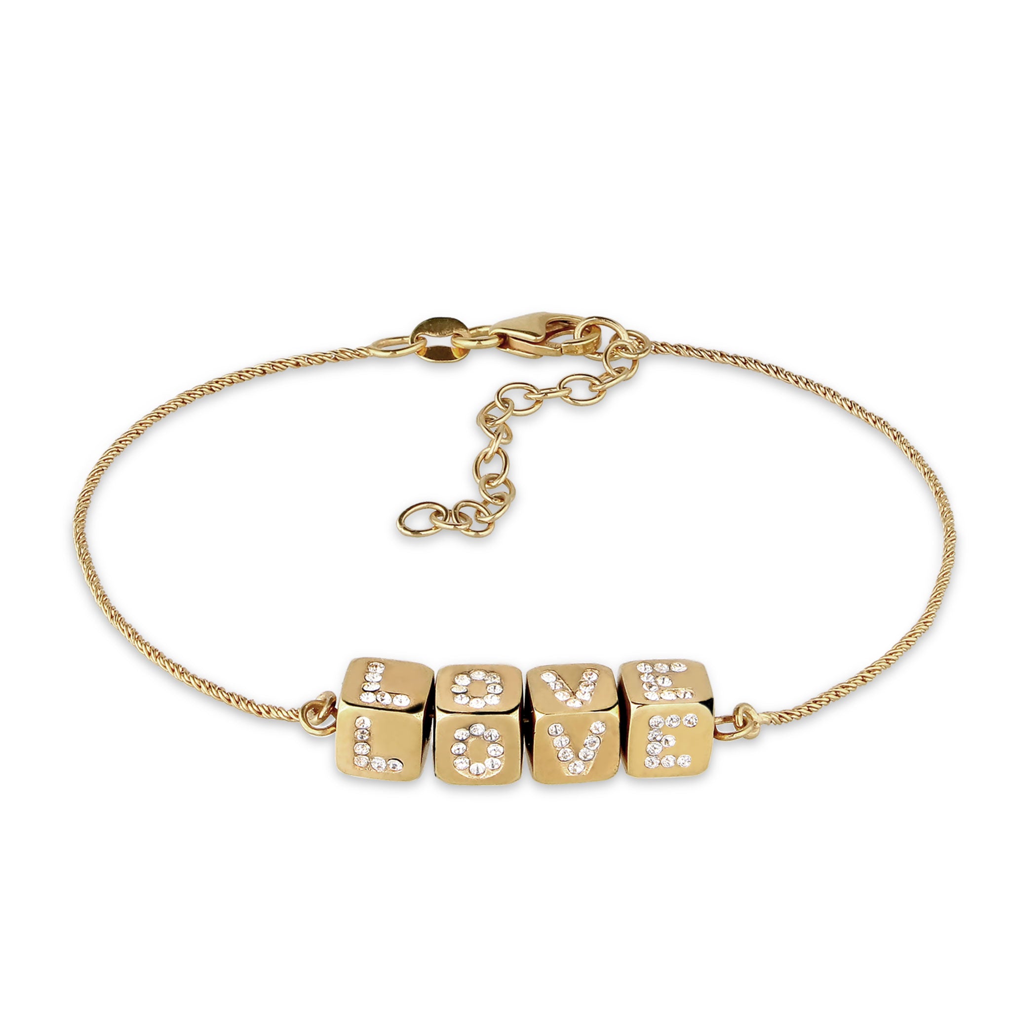 Gold - Elli | Armband Würfel LOVE | Kristalle von Swarovski® | 925 Sterling Silber vergoldet