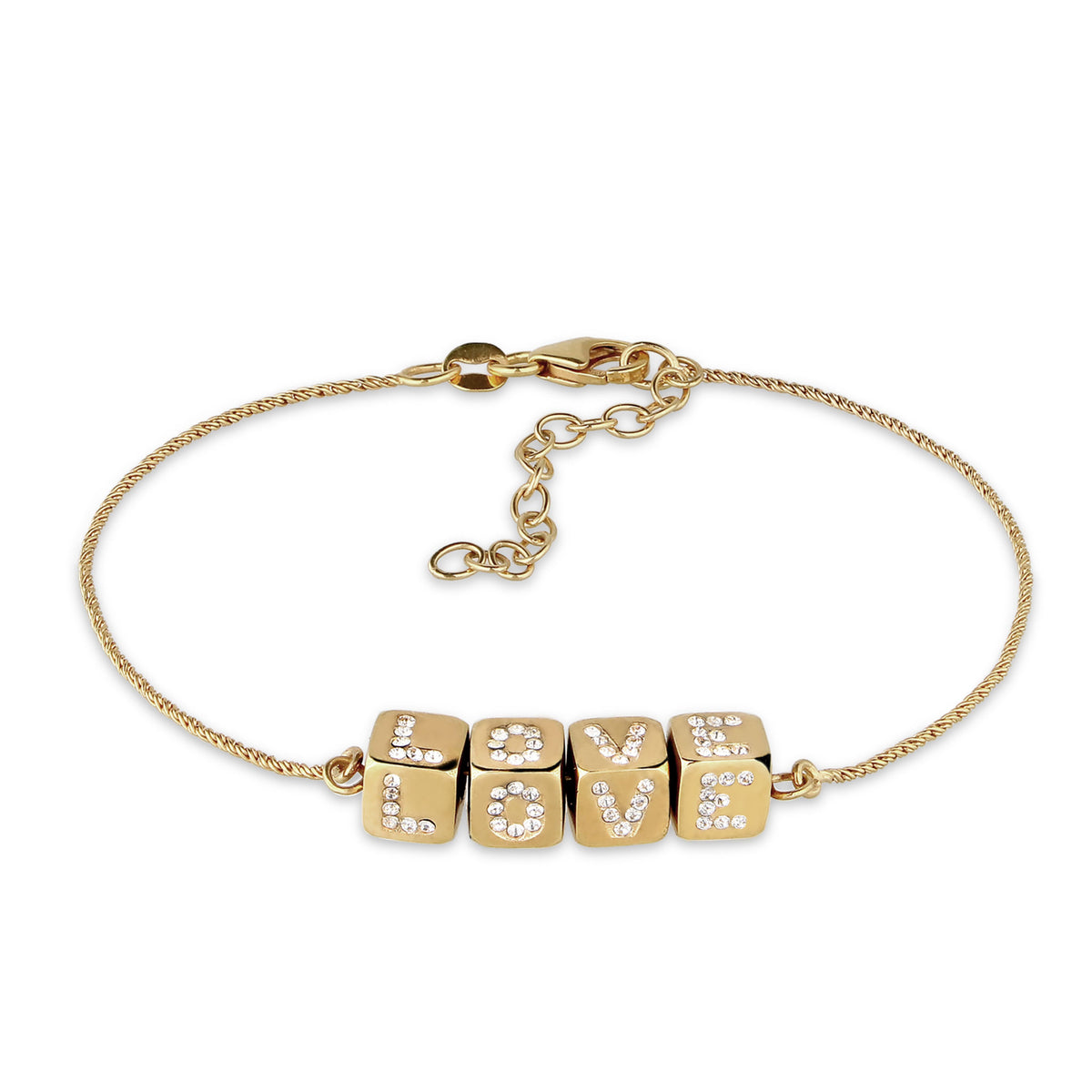 Gold - Elli | Armband Würfel LOVE | Kristalle von Swarovski® | 925 Sterling Silber vergoldet