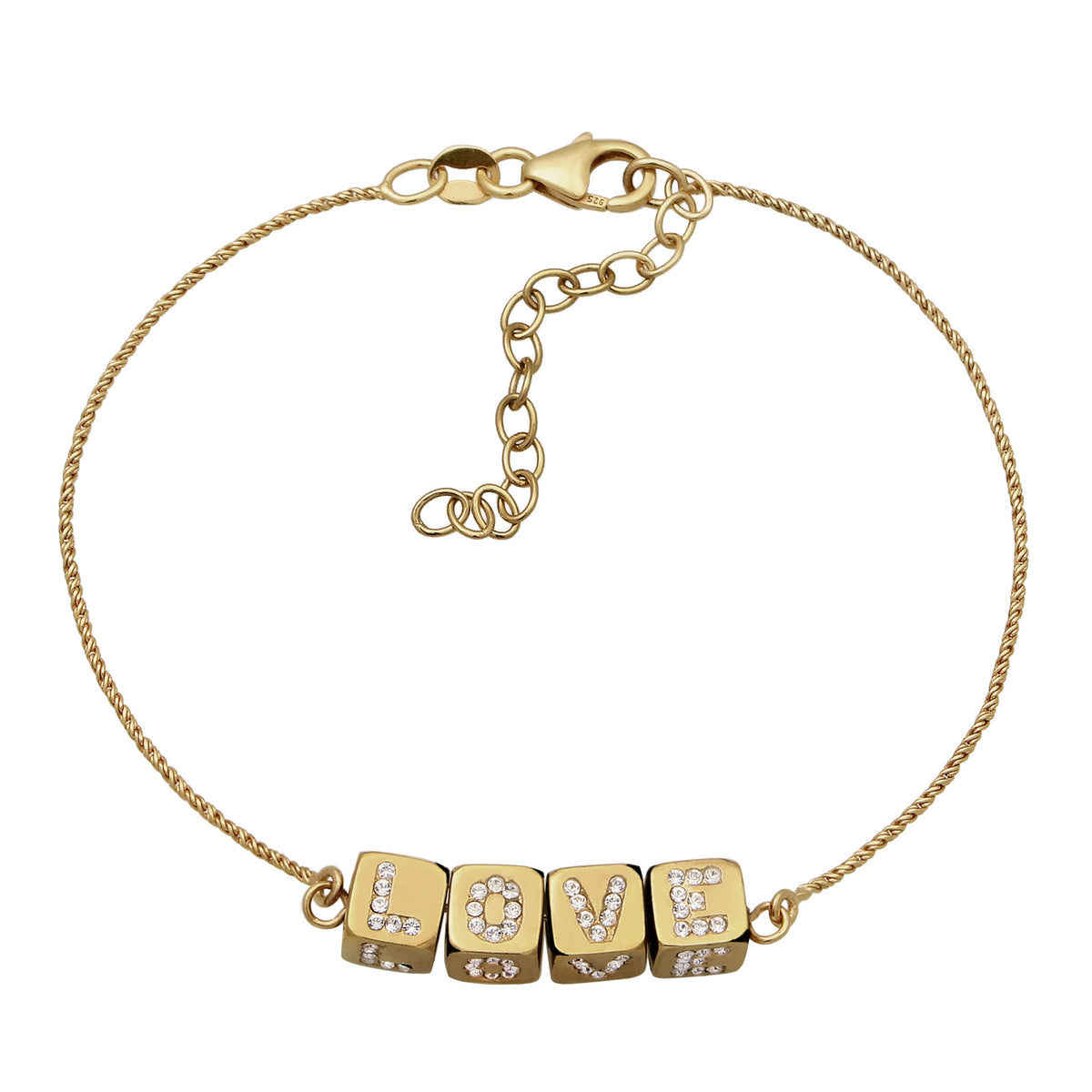 Gold - Elli | Armband Würfel LOVE | Kristalle von Swarovski® | 925 Sterling Silber vergoldet