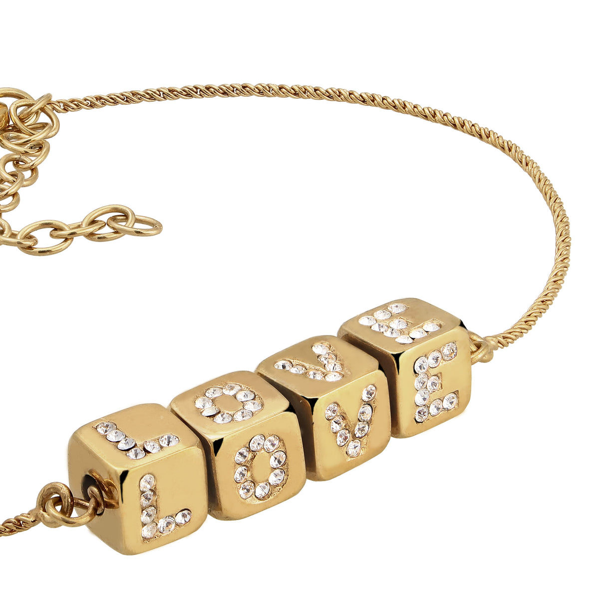 Gold - Elli | Armband Würfel LOVE | Kristalle von Swarovski® | 925 Sterling Silber vergoldet