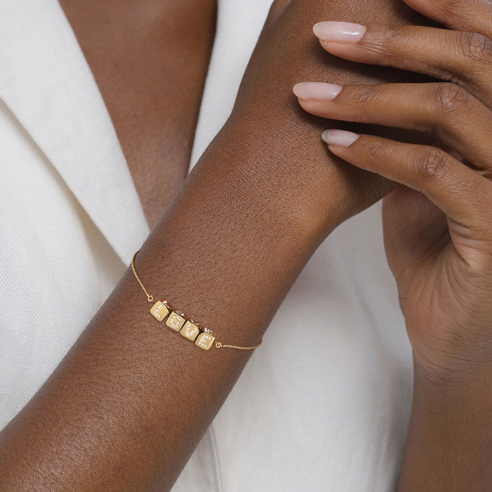 Gold - Elli | Armband Würfel LOVE | Kristalle von Swarovski® | 925 Sterling Silber vergoldet