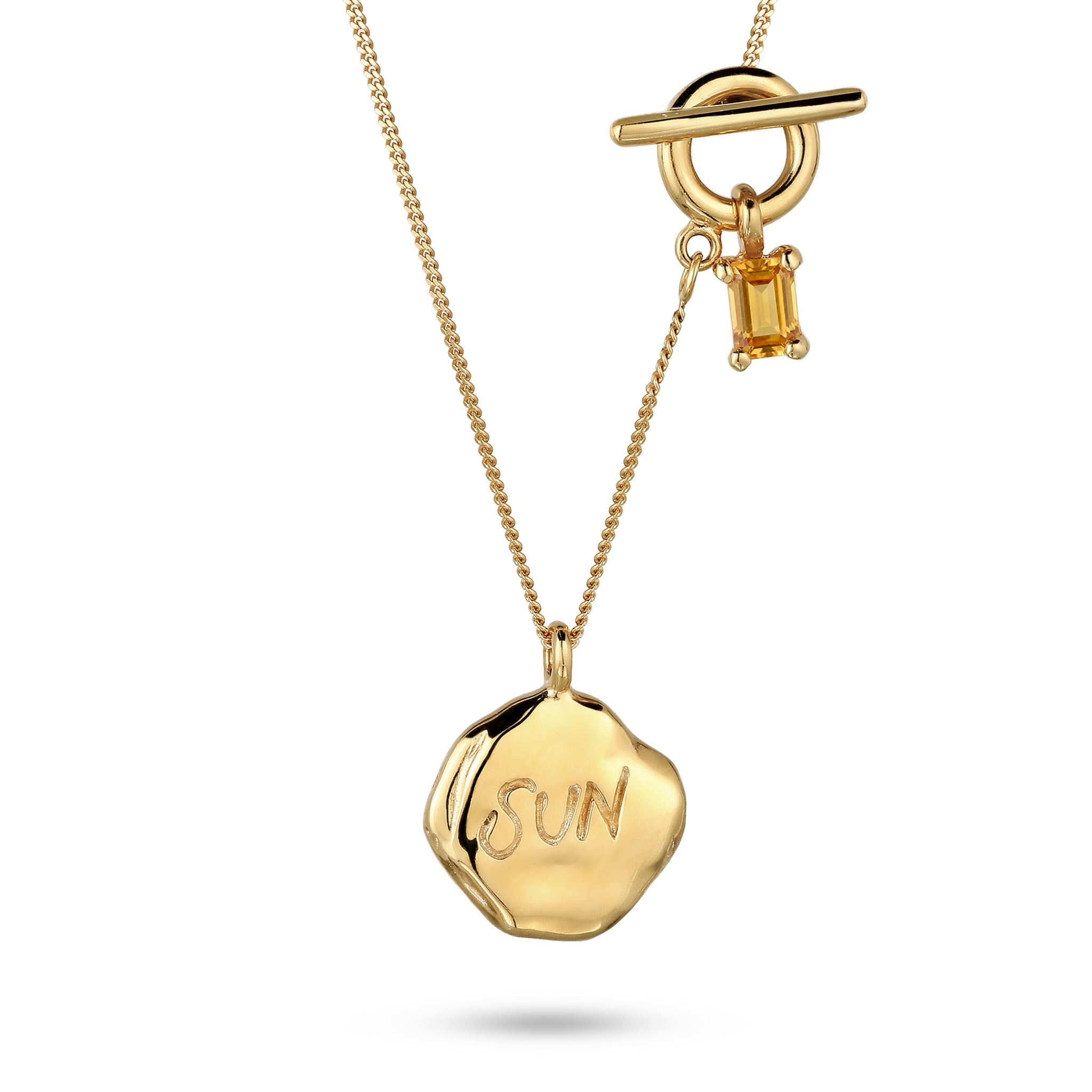 Gold - Elli | Halskette mit Plättchen | Citrin (Gelb) T-Bar | 925 Sterling Silber vergoldet